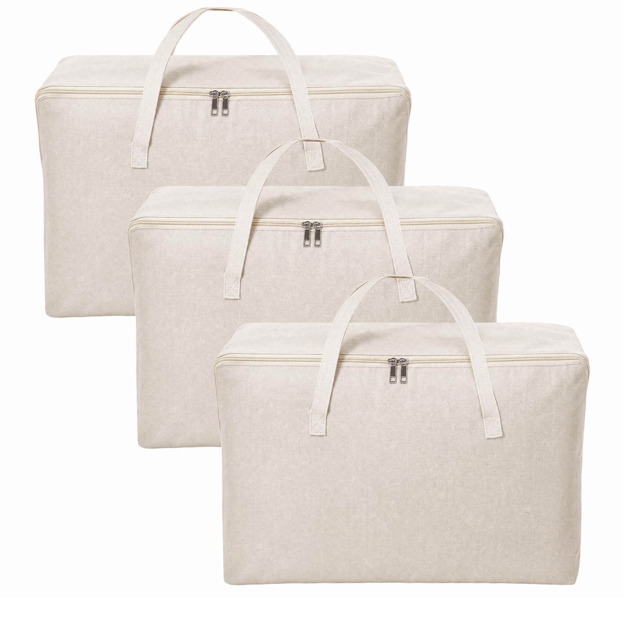3PCS Breathable Cotton Clothes Storage Bag with Zipper & Handle, Washable
