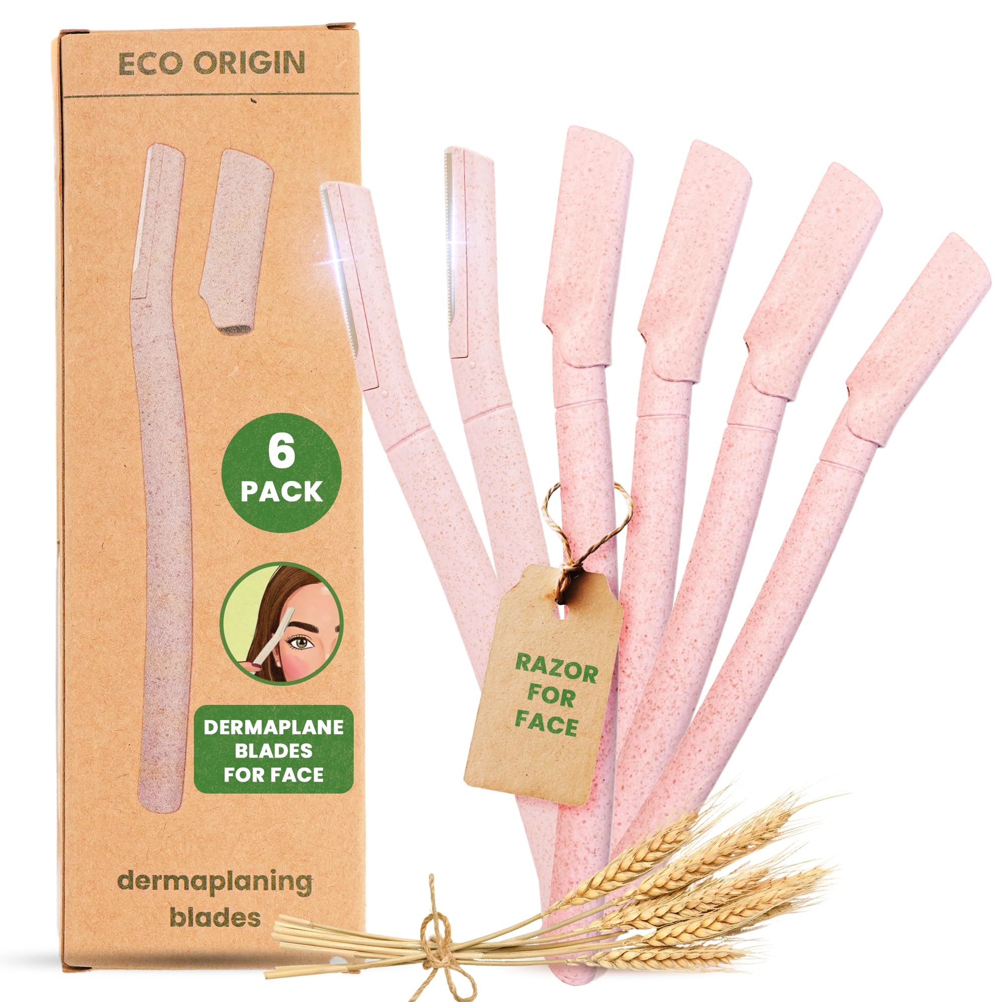 Dermaplane Blades for Face 6 Pack - Face Razors for Women - Eyebrow Razor, Eyebrow Shaper, Eyebrow trimmer - Facial Hair Remover for Women - Wheat Straw Peach Fuzz Remover - Dermaplaning Tool