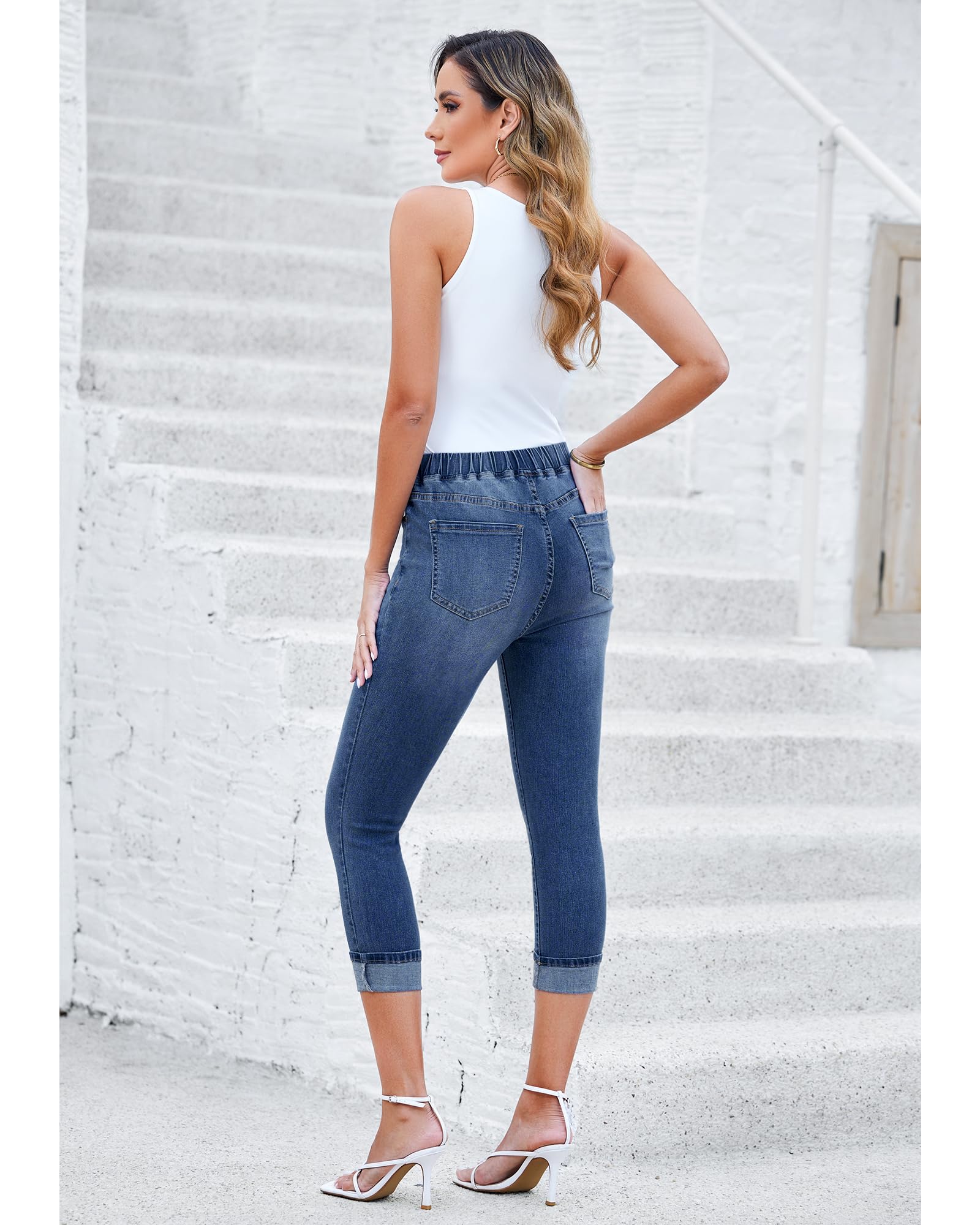 GRAPENT Pull On Jeans for Women High Waisted Skinny Capri Pants Trendy Stretch Denim Cropped Jeans Crop Jeggings Capris