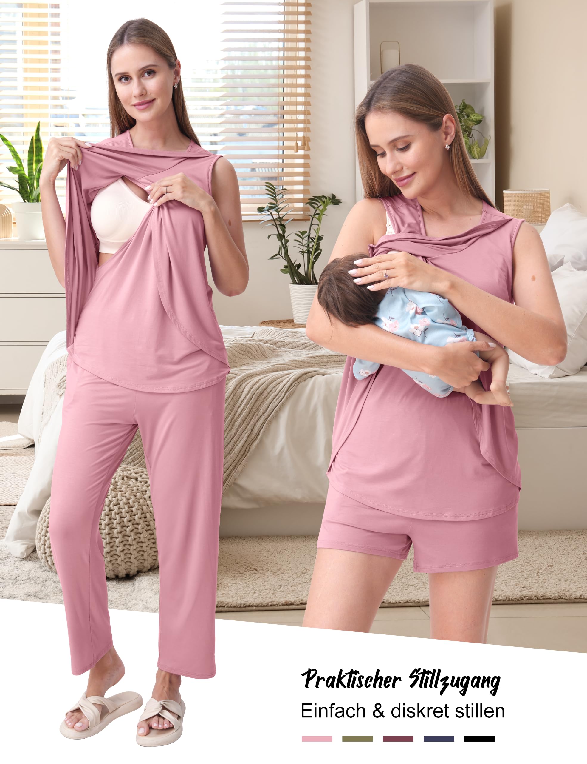 SUNNYBUY Set di 4 pigiami premaman per allattamento con kimono, invisibile, per casa e tempo libero, gravidanza e allattamento