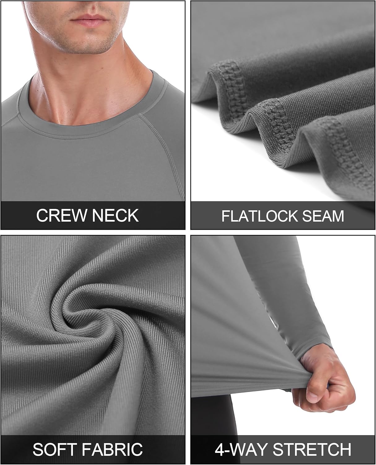 Men's Thermal Compression Shirt, Long Sleeve Fleece Lined Workout Shirts Winter Cold Weather Athletic Base Layer Top - Image 4