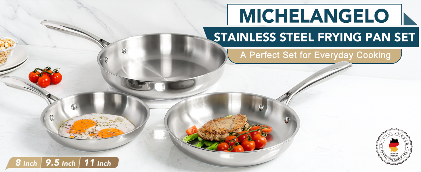 Amazon.com: MICHELANGELO 18/10 Stainless Steel Frying Pan Set, 8