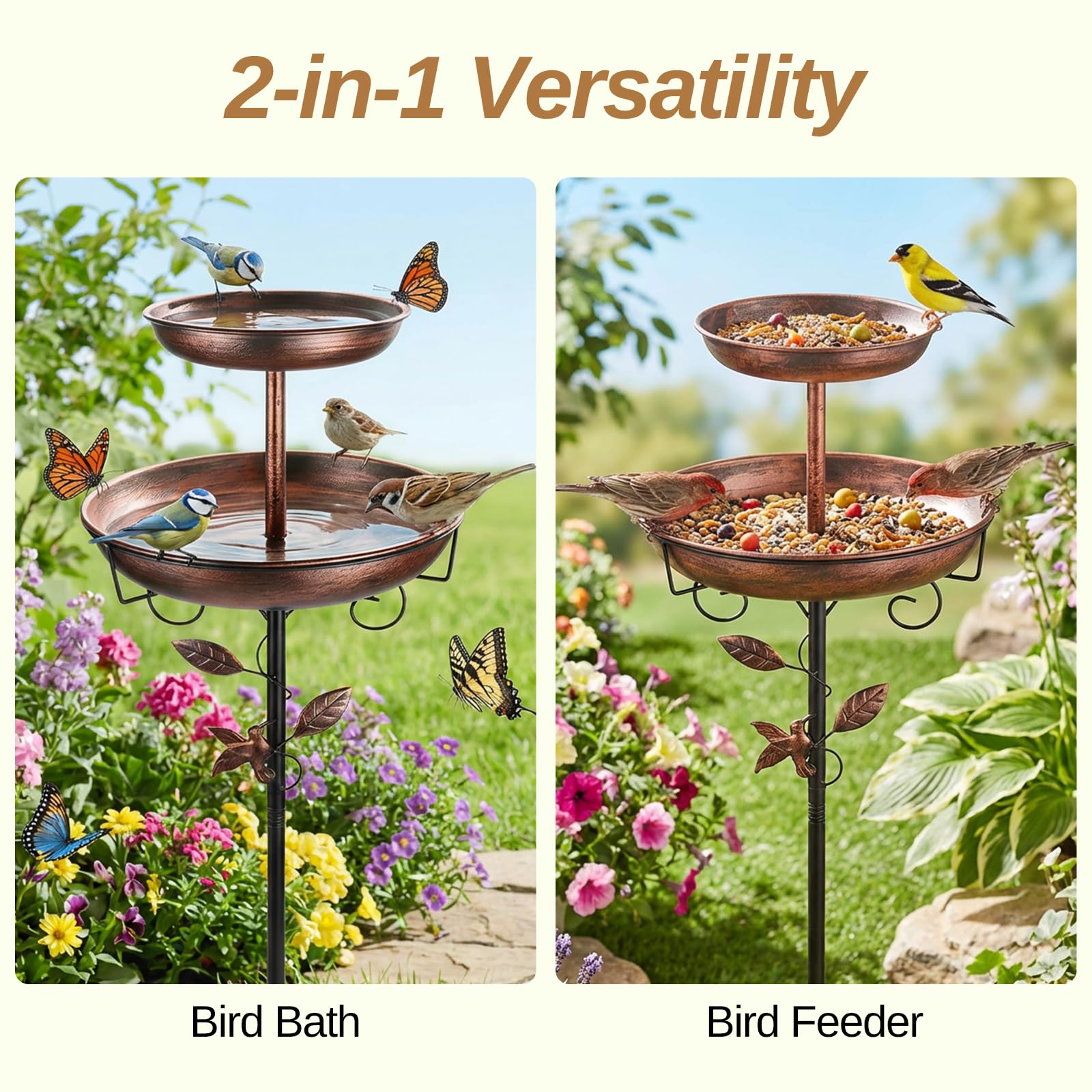 Vogeltränke, Vogeltränke Garten freistehend, Metall Vogelbad mit stabilem Standfuß, Wasserstelle für Wildvögel, frostsicher & wetterfest, Gartendeko Outdoor (Antik-Bronze)