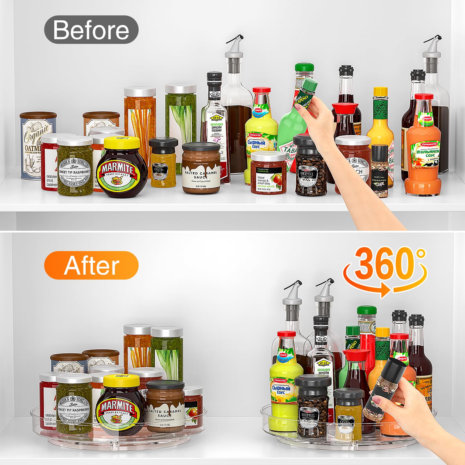 Radikor 2 Pieces Rotating Spice Rack, 24 cm 360° Rotating Kitchen Plastic Shelf, Clear Pantry Organizer, Cabinet Organizer for Condiments, Bottles, Cosmetics, Fruits Product Image 5