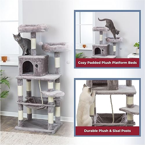 Miniatura 8 de TRIXIE Baza - Torre para gatos, postes rascadores, condominio, hamaca, plataforma, pompón colgante, crema, 44543 grande