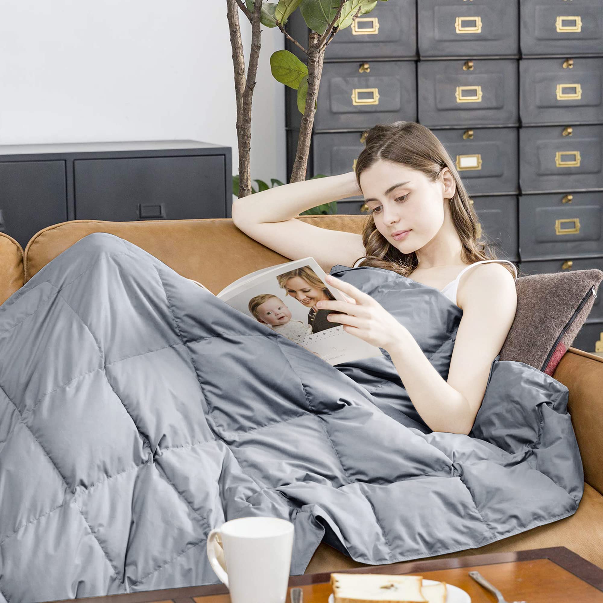 Amazon.com: puredown® Soft Down Throw Blanket Lightweight Packable Couch  Throw for Indoor and Outdoor Use, 50X70, Sliver Gray : Home u0026 Kitchen