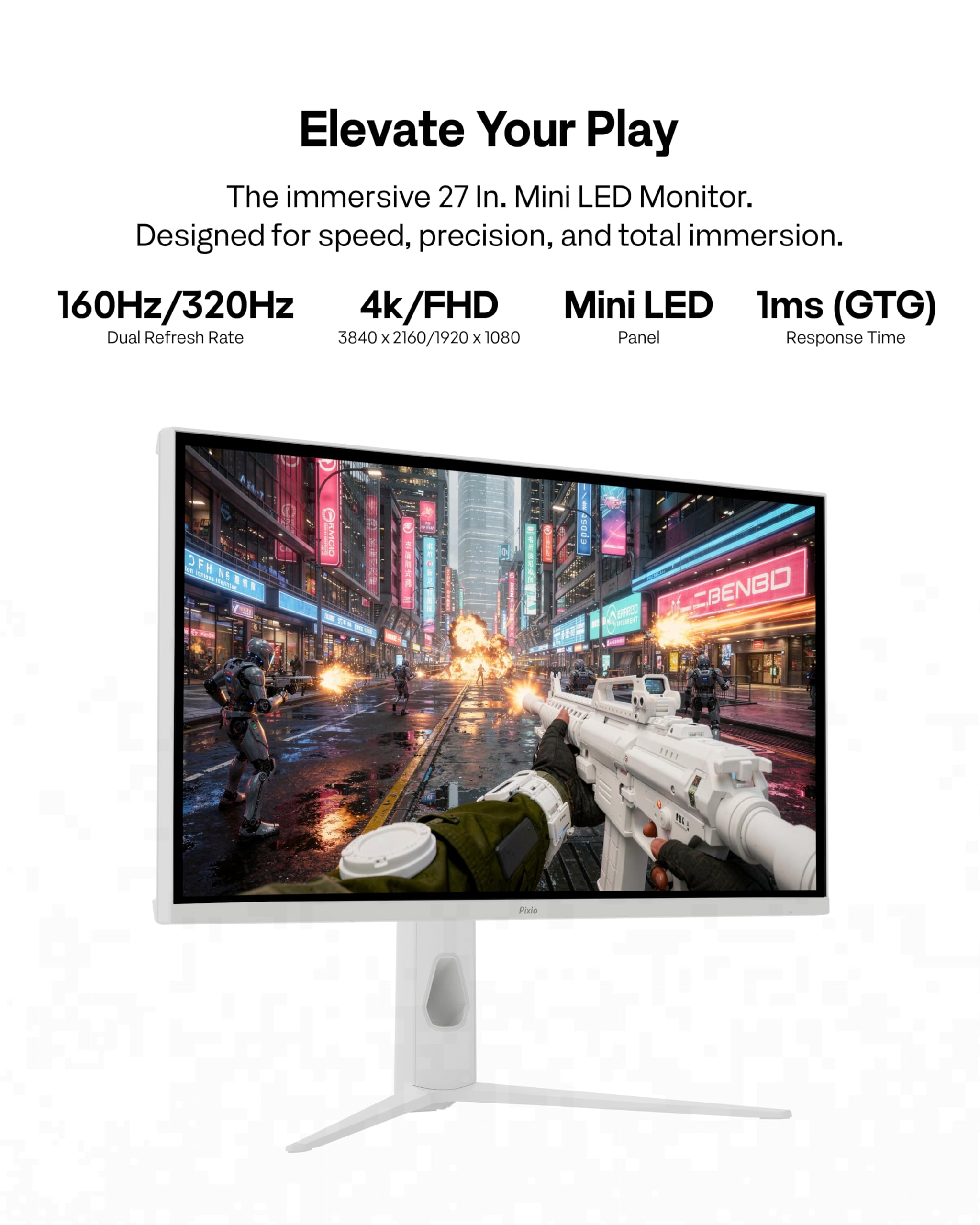 Amazon.com: Pixio PX27UM Mini LED White 27 inch Dual Mode UHD 4K
