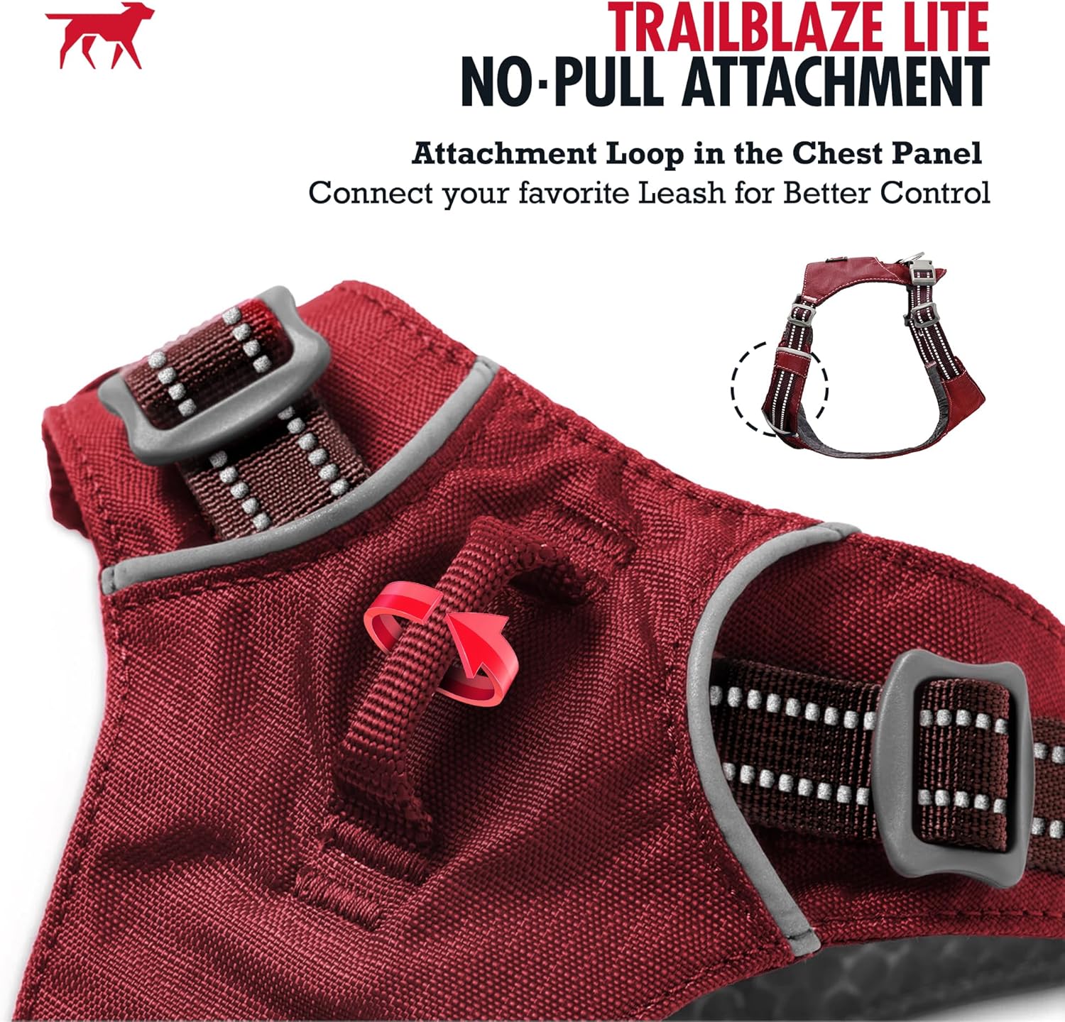 Tuff Pupper All-Day Wear Dog Harness | for Walking, Trail Running, Hiking | Front & Back Leash Clips | Reflective Trim | Easy On/Off Buckles | Lightweight Breathable | No Pull Design (Medium, Red)