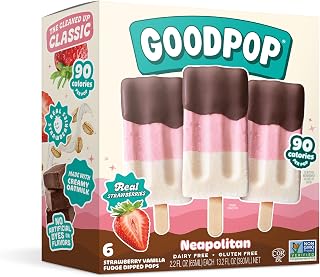 GoodPop Neapolitan Strawberry Vanilla Fudge Dipped Pops - Non-GMO Gluten-Free Frozen Treats, 6 Count
