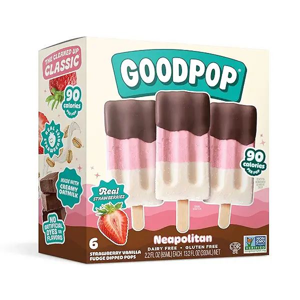 GoodPop - Neapolitan Strawberry Vanilla Fudge Dipped Pops - Non-GMO, Gluten Free, 6 Count 1