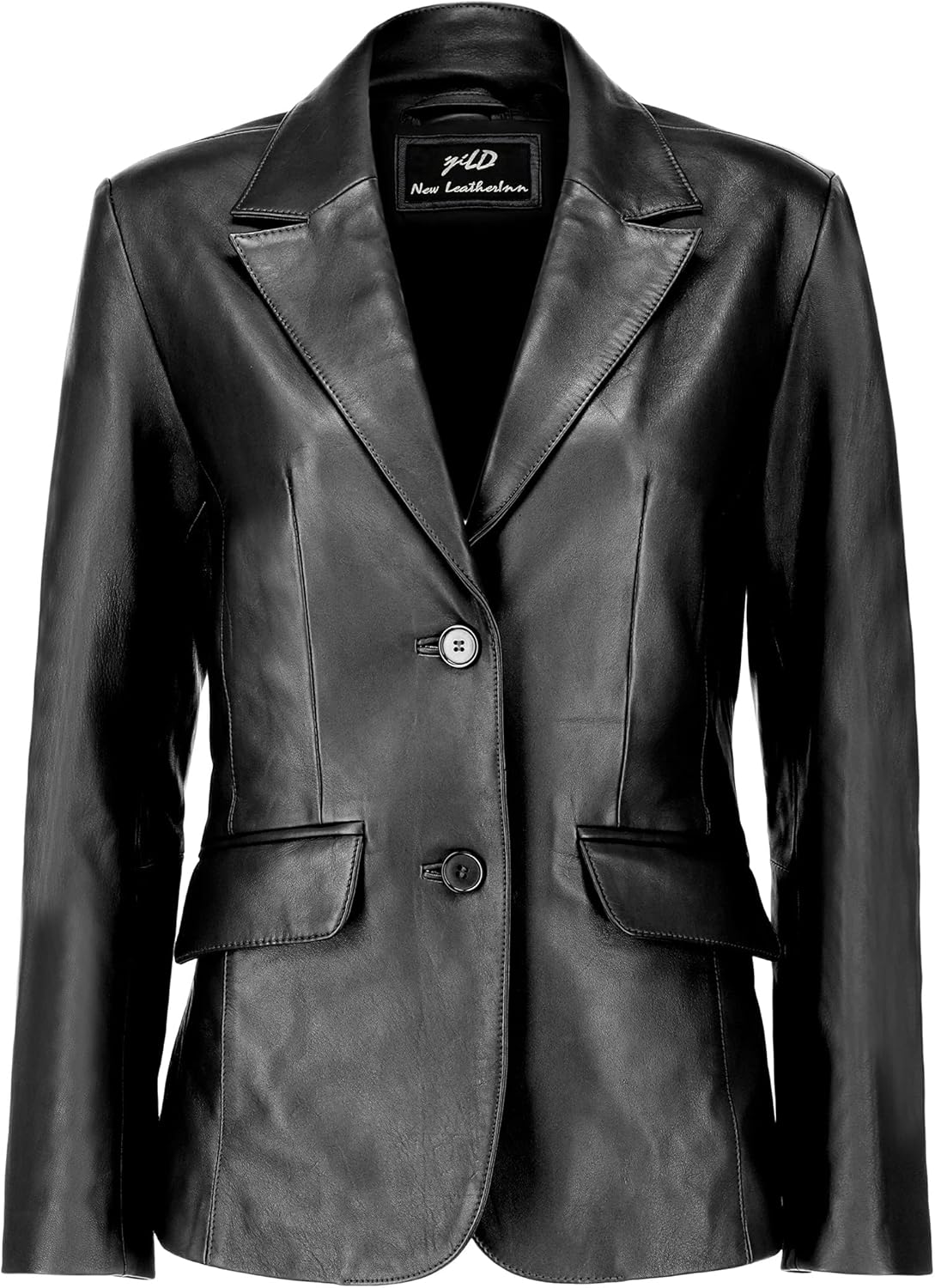Jild Classic 2Button Lambskin Leather Blazer Women Casual Coat Long Sleeves Suit Style