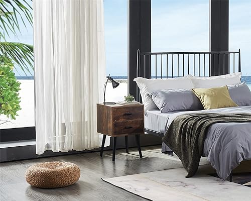 Miniatura 6 de Hoorlang Mesa de noche de mediados de siglo juego de 2 mesas auxiliares mesa auxiliar con 2 cajones armario para almacenamiento mesa auxiliar para