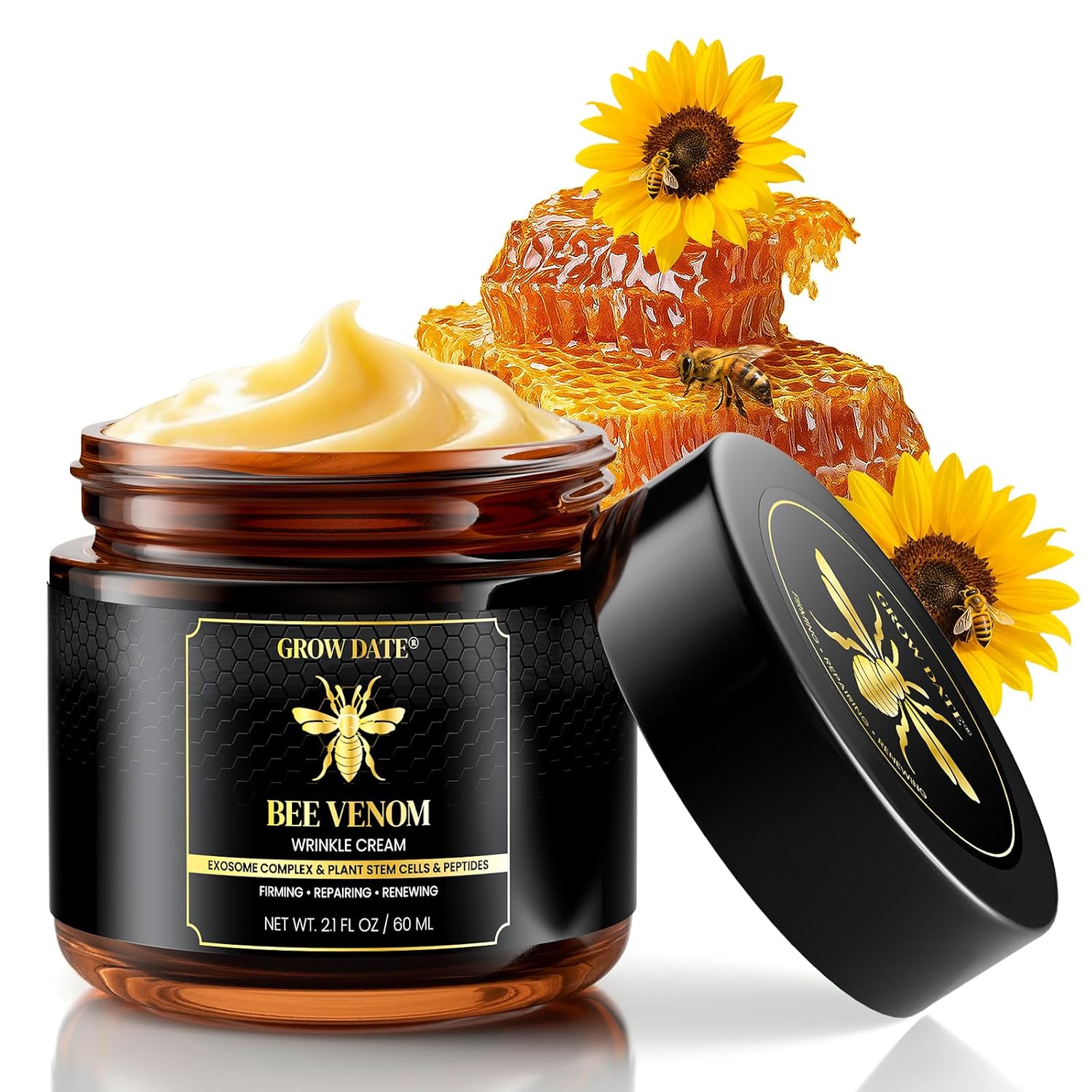 Bee Venom Cream - Natural Bee Venom Skin Treatment Cream - Firming & Wrinkle Reduction, Collagen Boost & Skin Brightening, Moisturizer for Face & Body, All Skin Types, 2.1oz