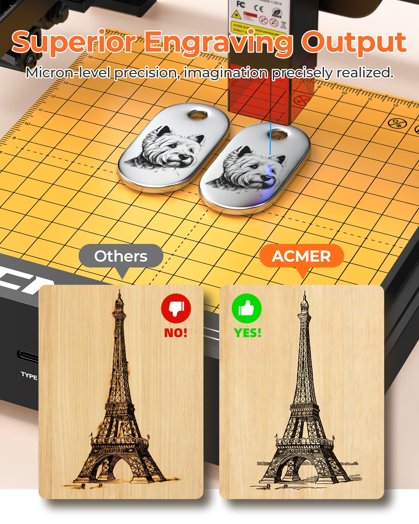 Acmer T1 Macchina per incisioni laser 2.5W, Mini incisore laser portatile, Laserschneider ad alta precisione di 0,01 mm, Area di lavoro 130 X 130 mm, Laser Cutter per legno, pelle, vetro, metallo e