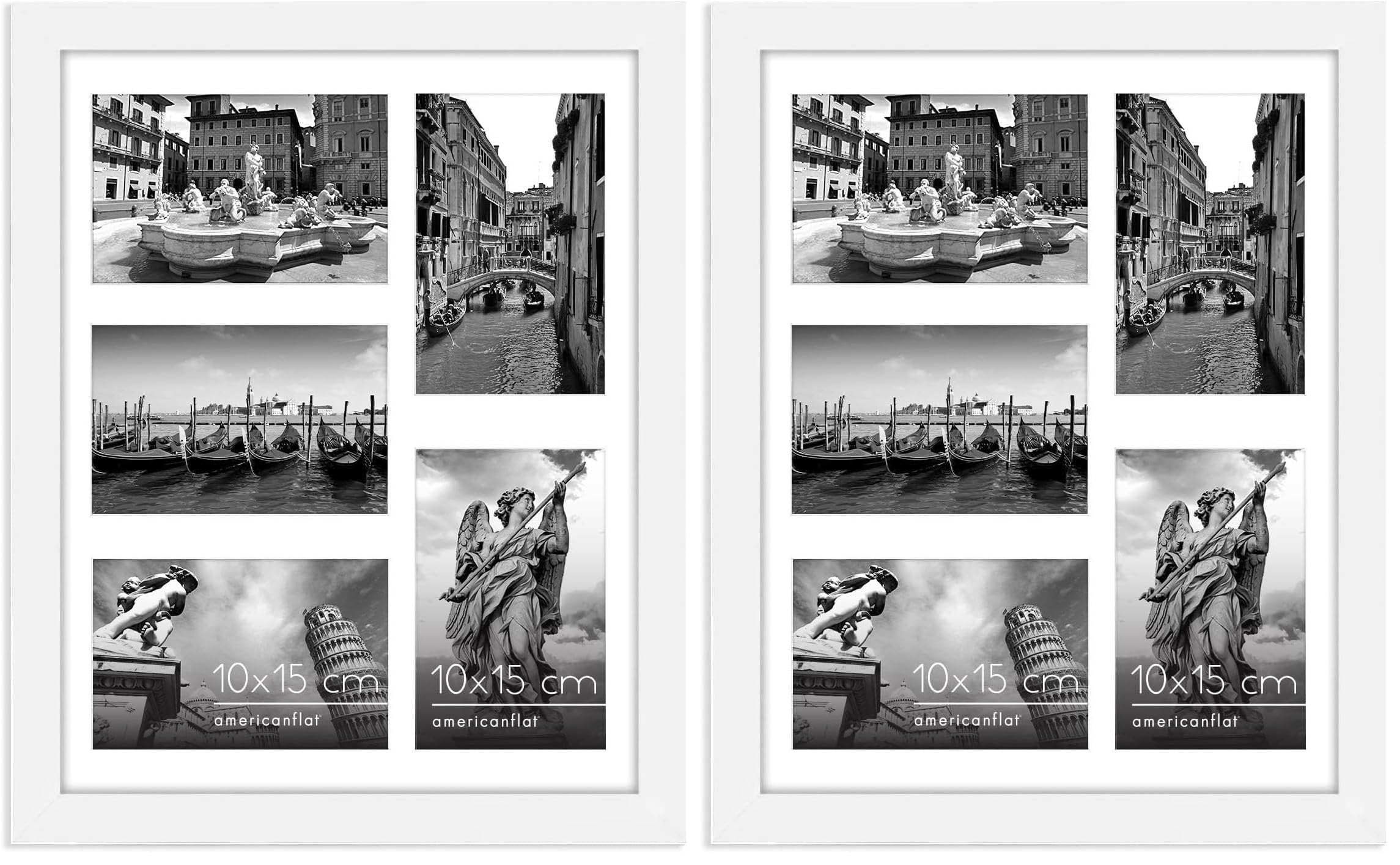 Cadre photo blanc 28x35 cm passe-partout 5 photos 10x15 verre antichoc mural