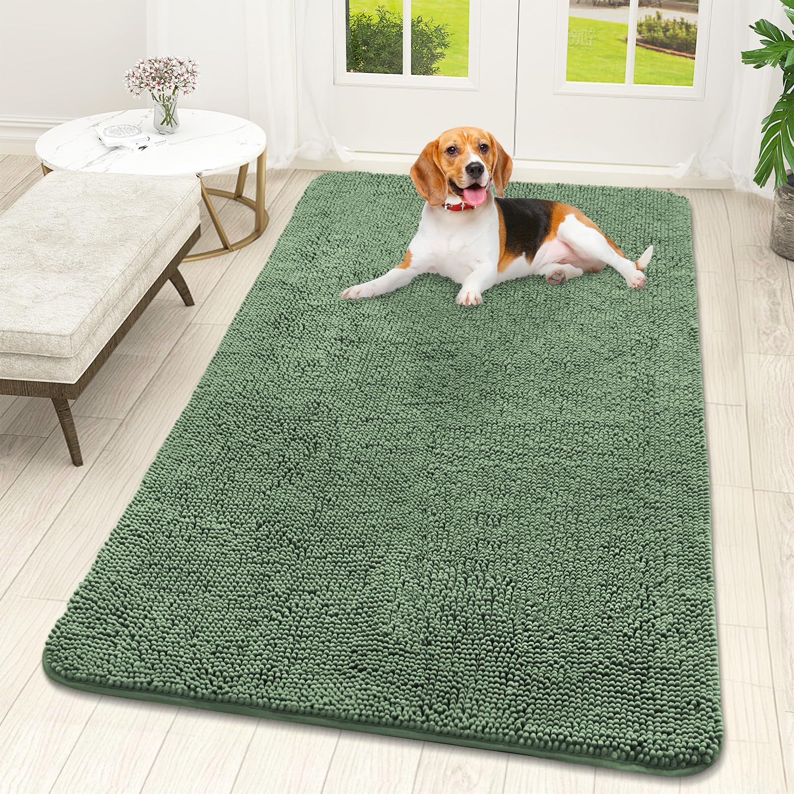 OLANLY Dog Door Mat for Muddy Paws 59x32, Super Absorbent Chenille Mud Mat