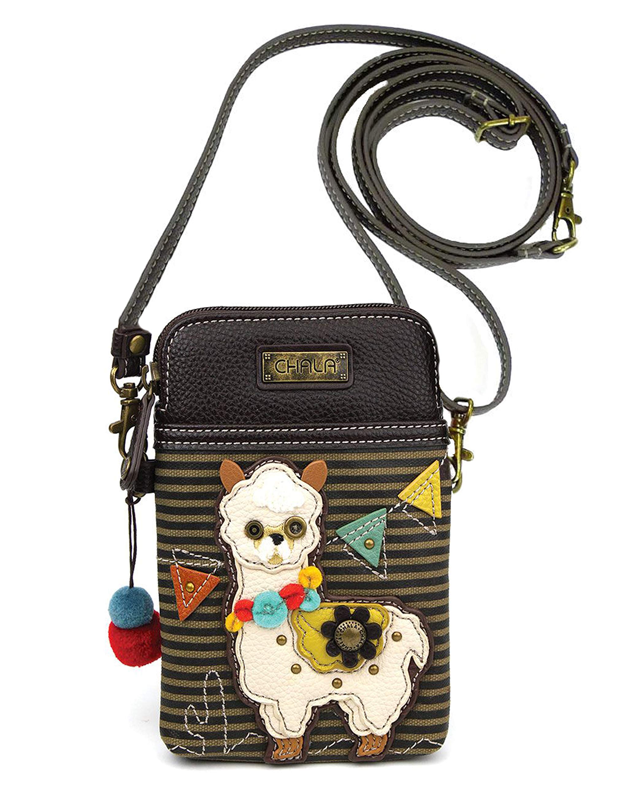 Chala Handbags Llama Striped Cellphone Crossbody Handbag - Llama Collector 5" x 7.5" x 1", Olive Stripe, 5" x 7.5" x 1"