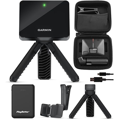 Garmin Approach R10 Portable Golf Launch Monitor & Simulator Bundle - Great for Home, Outdoor & Indoor, Projector Compatible with PlayBetter Portable Charger, Case, Tripod & Adapter