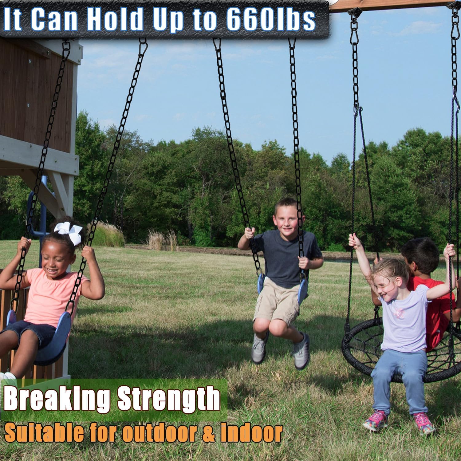 2 Pack Hanging Swing Chain with 4 Carabiners 25in, 660LB Capacity Heavy Duty Hammock Hardware Kit for Punching Bags, Swing Chairs, Indoor & Outdoor Gym (Black) 2 81nouvSIHIL. AC SL1500