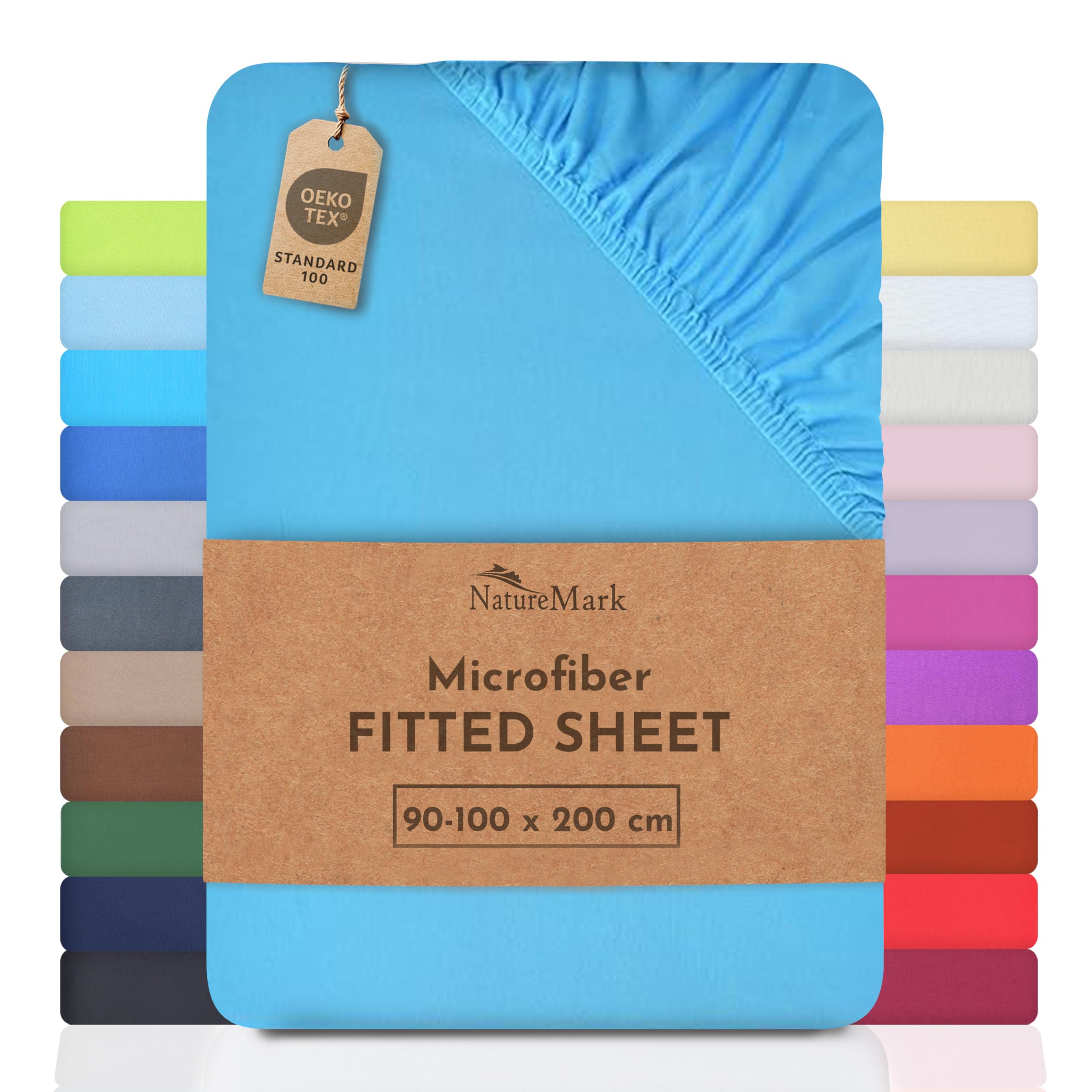 NatureMark Microfiber Fitted Sheet – Soft, Breathable & Comfortable – With Elastic Band – 90 x 200 cm – Turquoise