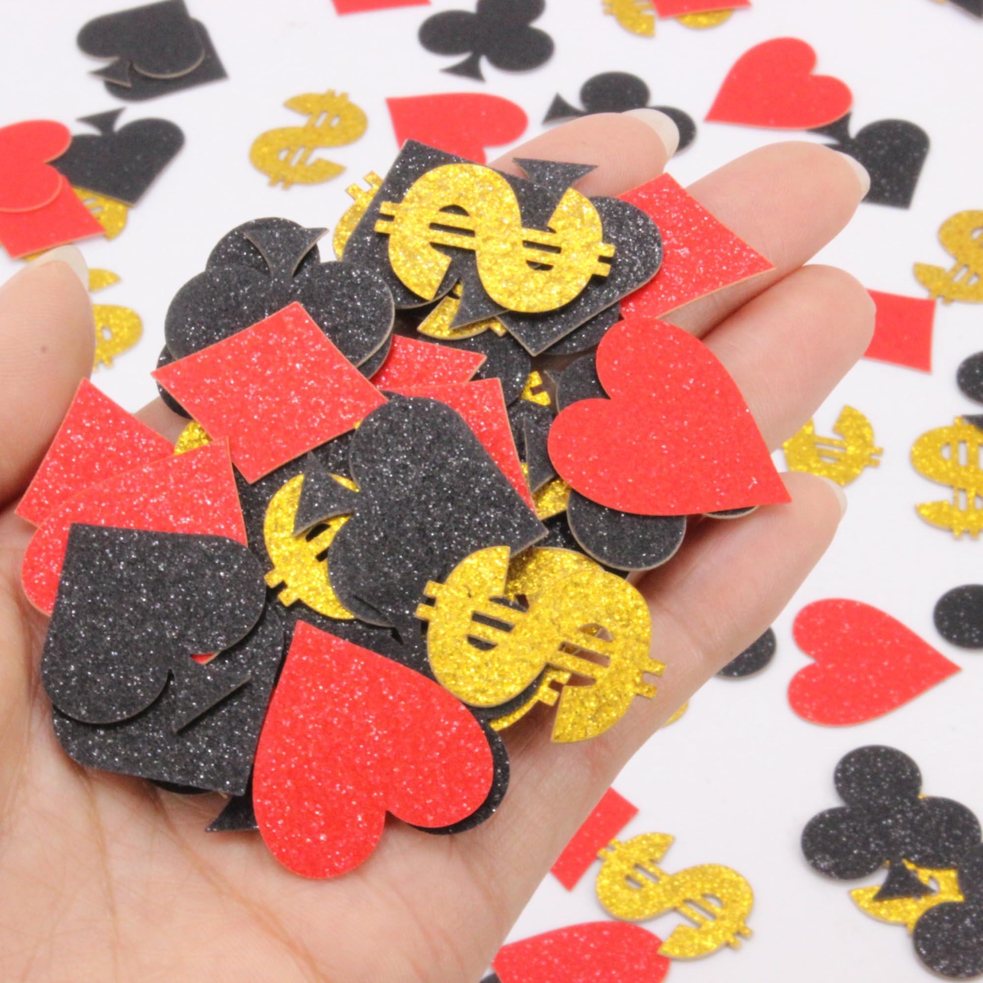 Blopee Poker Confetti for Casino Theme Party Decorations, 170PCS Glitter Poker Dollar Sign Confetti for Las Vegas Party Decorations