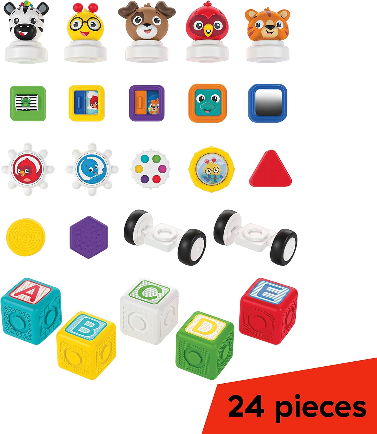 Baby Einstein Connectables 24 Piece STEAM Magnetic Blocks Learning Toys Letters Colors Animals for Baby 6 Months+ Toddler 1 2 3 4 5 Year Old