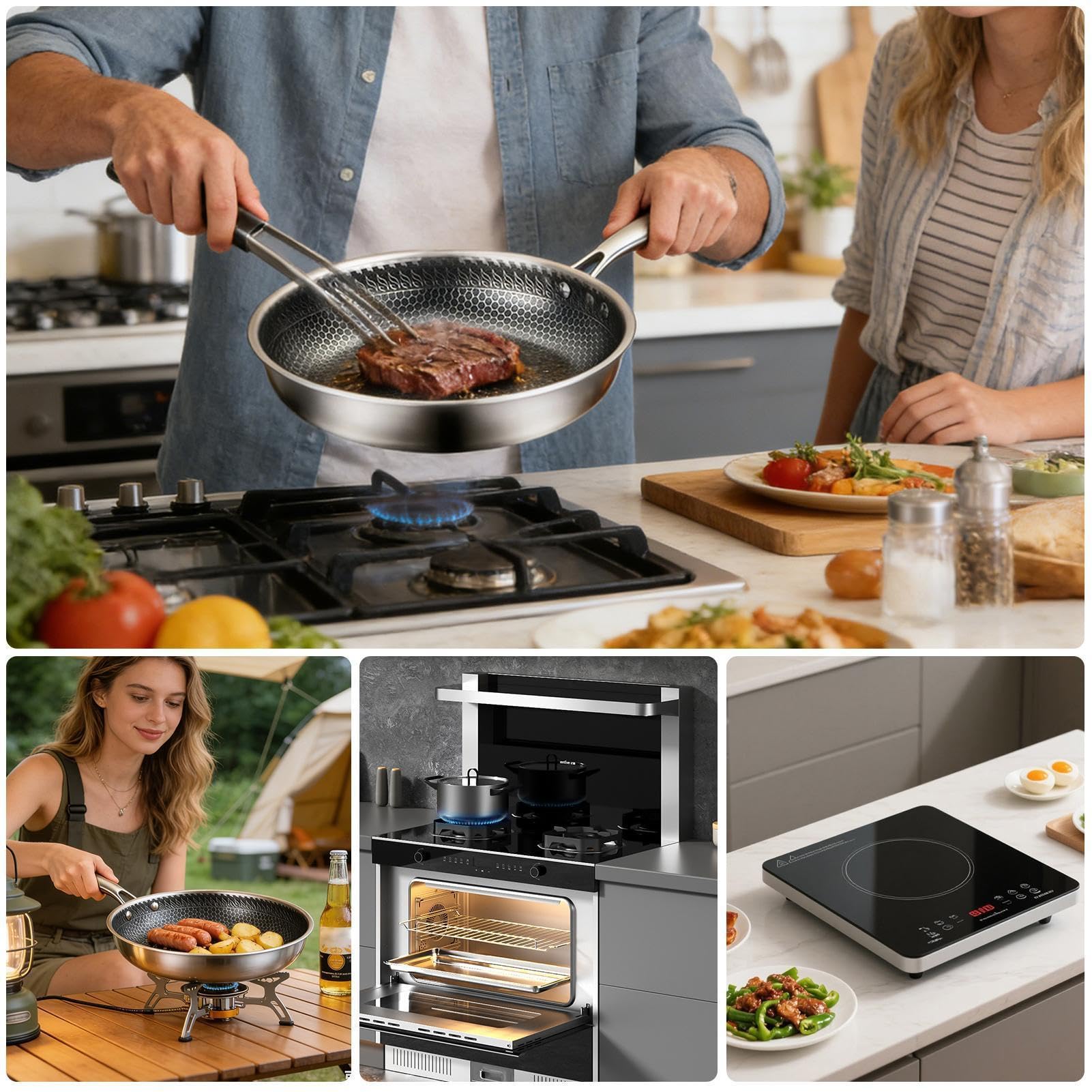 Heavy-Duty Backblech - Rostbeständiges unbeschichtetes Backfass, langlebige Koch Catering Bratpfanne, hohe Anbraten tiefe Backbasis | Flaches Eisen-Steak Kochen Unverzichtbar für Camping auf dem