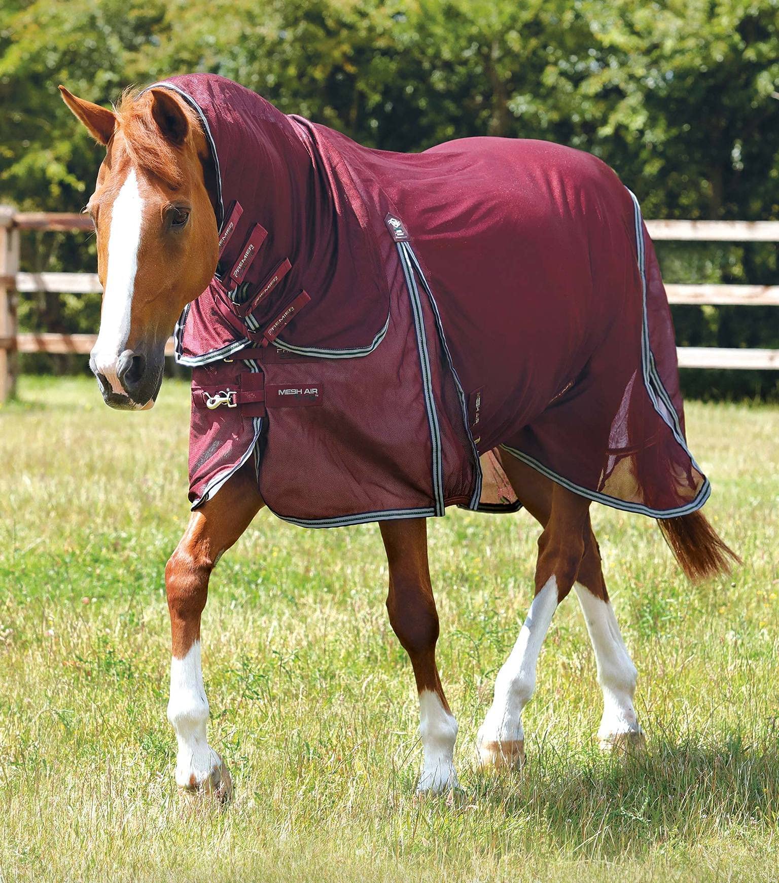 Premier Equine Fly Blanket Combo Mesh Air Fly Rug with Cross Strap 6'6 Inches Wine