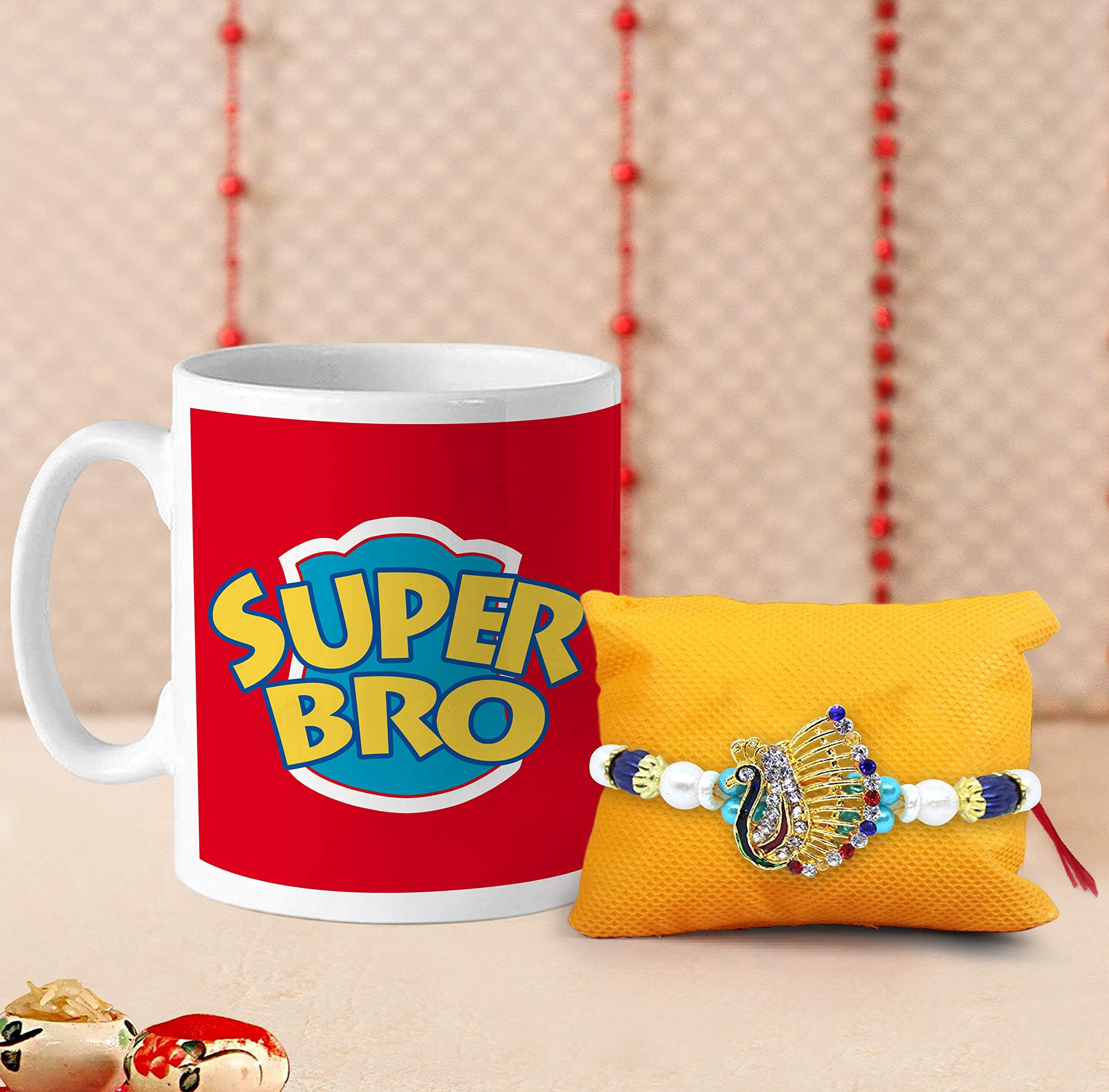 TIED RIBBONS Rakshabandhan Gifts for Brother Combo, Rakhi Gift Pack for Brother (Designer Rakhi, Printed Coffee Mug, Rakshabandhan Special Card)