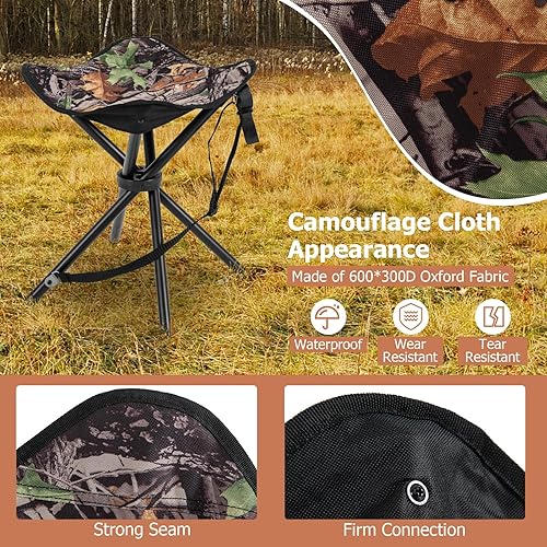 Miniatura 6 de GYMAX Paquete de 2 taburetes plegables, trípode portátil, taburete de caza ligero con correa para el hombro, silla de caza al aire libre, silla