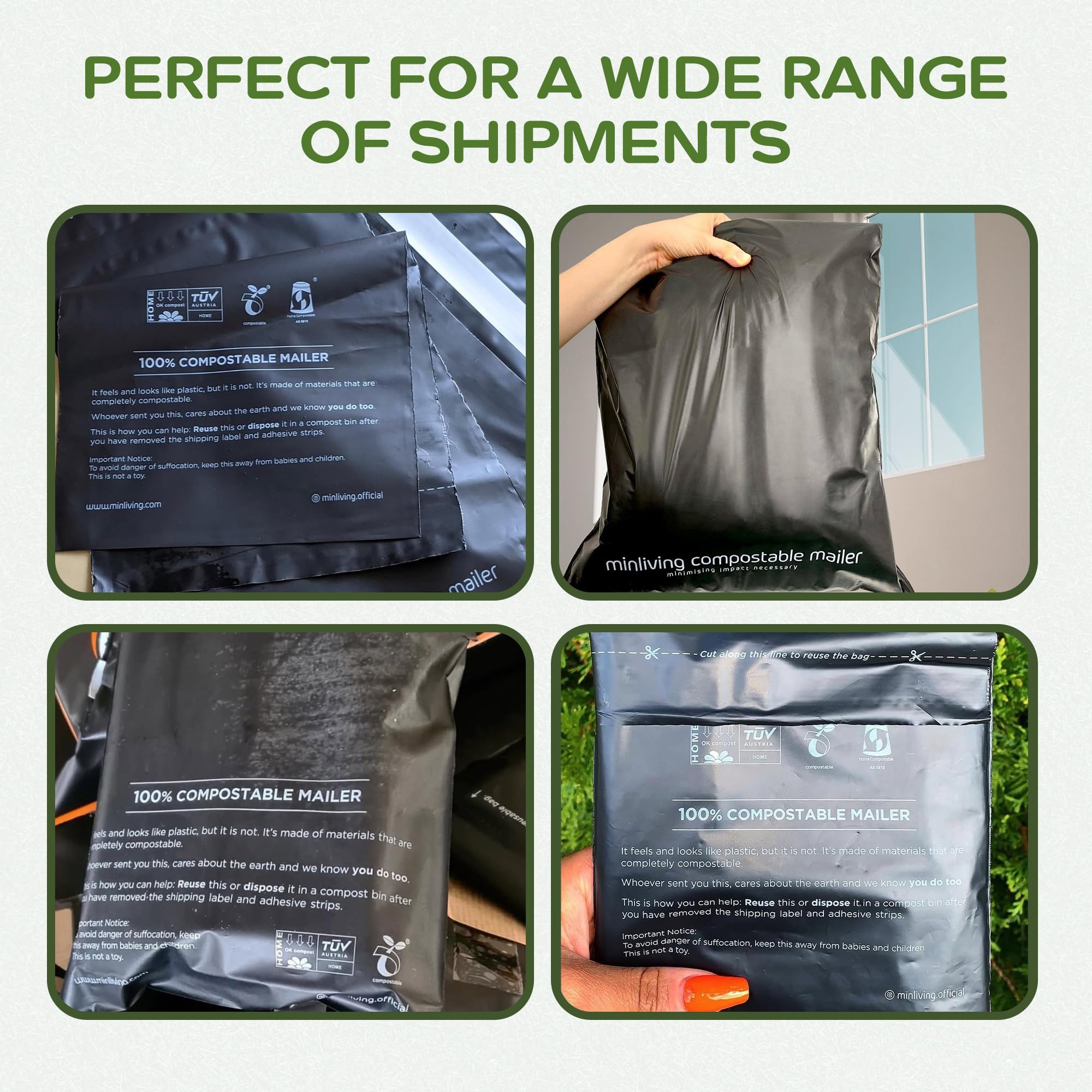100% compostabile biodegradabile spedizioni postali (20 pezzi 15,2 x 22,9 cm, 20 pezzi 25,4 x 33 cm, 20 buste da 37,8 x 48,3 cm), buste per imballaggio ecologiche