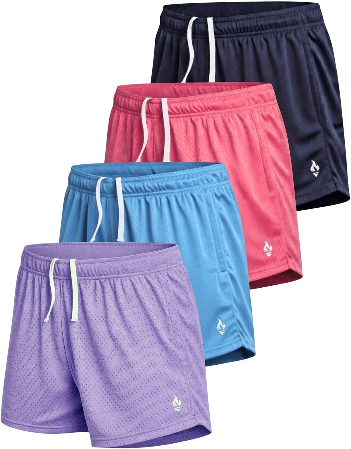 Liberty Pro 4 Pack: Girls Airy Mesh Active Athletic Sport Shorts, Youth Running Performance Clothes with Pockets
