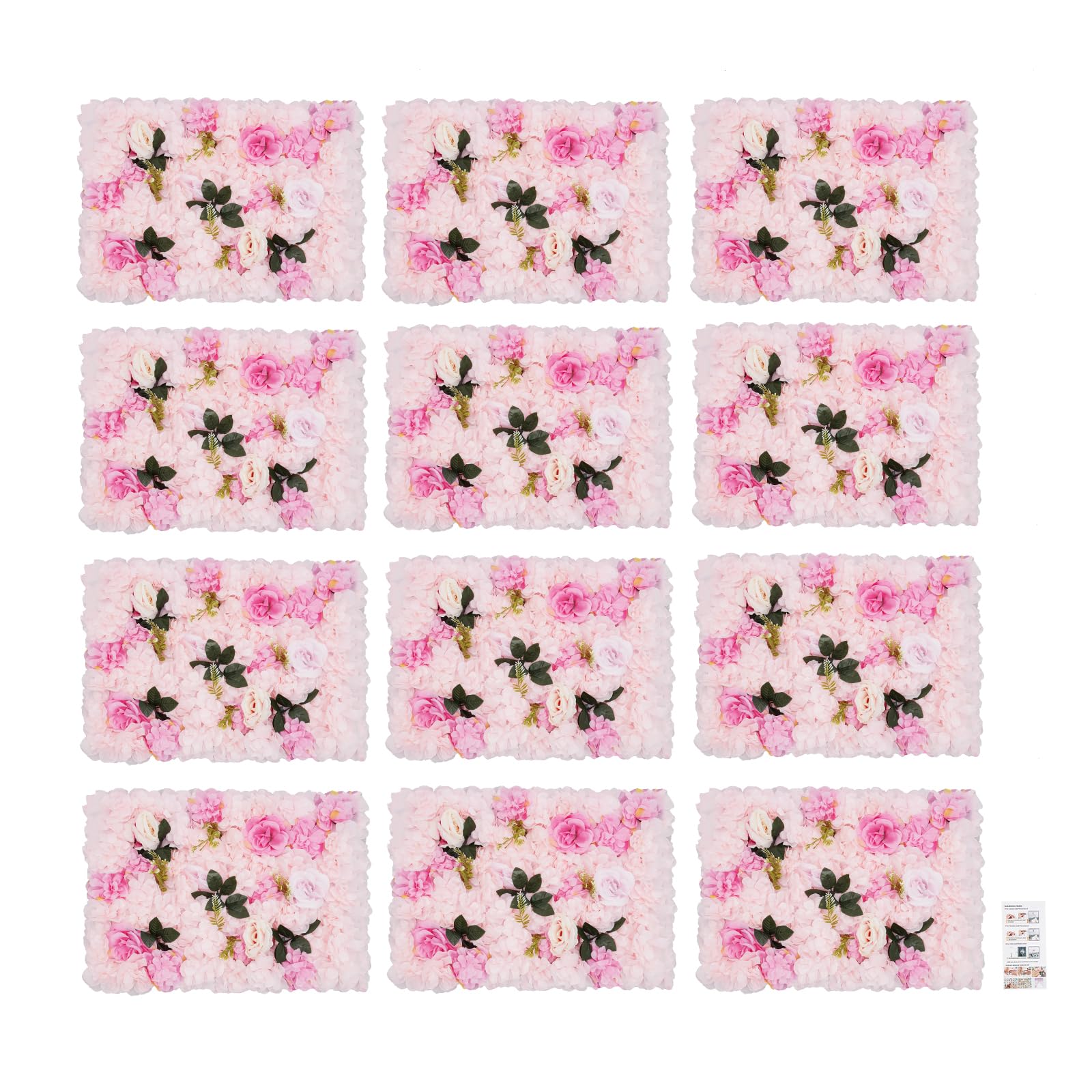 LOYALHEARTDY 12 Pack Artificial Flower Wall Panels 24" x 16" Flower Wall Panel Backdrop Faux Hydrangea Rose Flower Backdrop Panels for Wall Decor