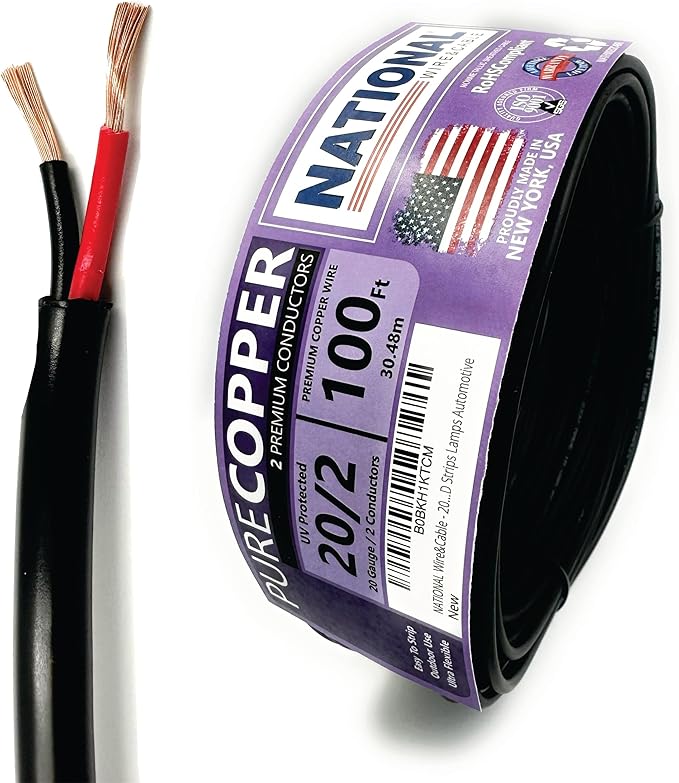 NATIONAL Wire & Cable 20 AWG 2Conductor Premium Copper Wire, 100 ft