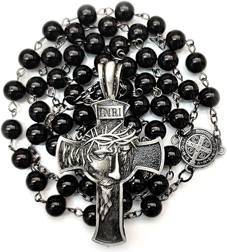 GeekTenet Rosario Cuentas Chaplet Negro Cristal Artificial Cristal Rosery Cruz Regalos Católicos, Zinc, No es una piedra preciosa