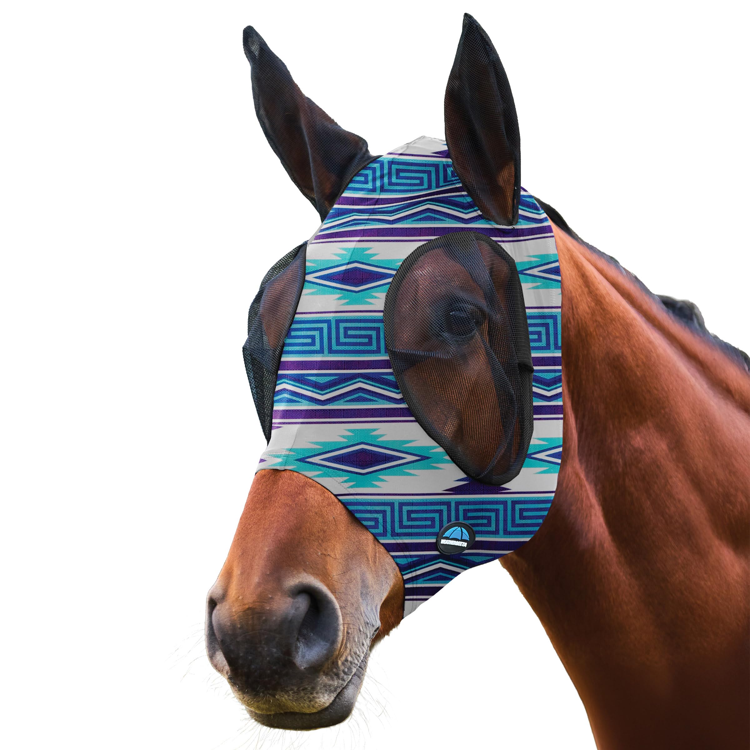 WeatherBeeta ComFiTec Stretch Fly Mask with Ears, Purple Navajo Print, Medium