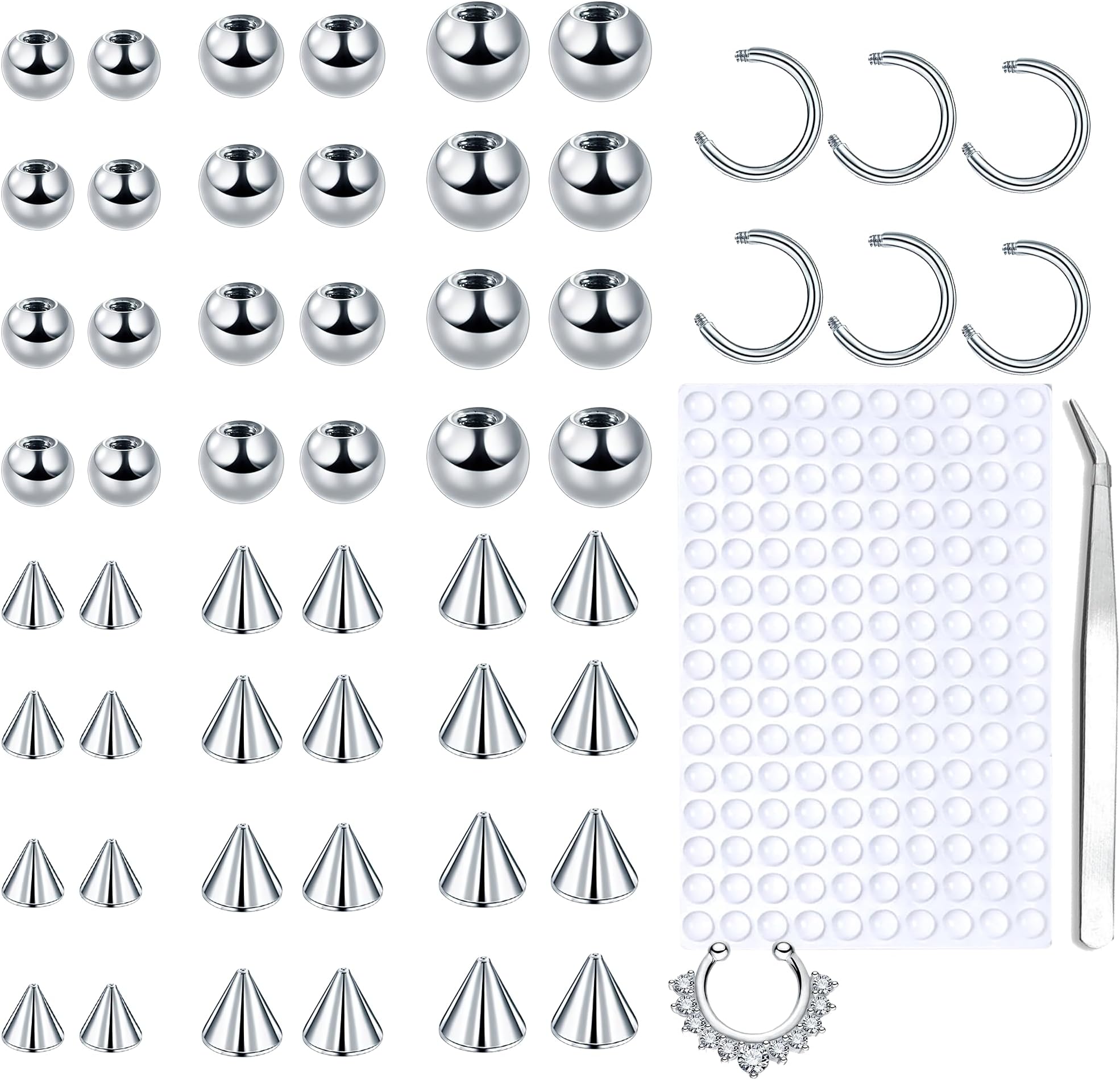 XumannFake Piercings，Fake Nose Stud，Fake Lip Ring，Stainless Steel Piercing Balls