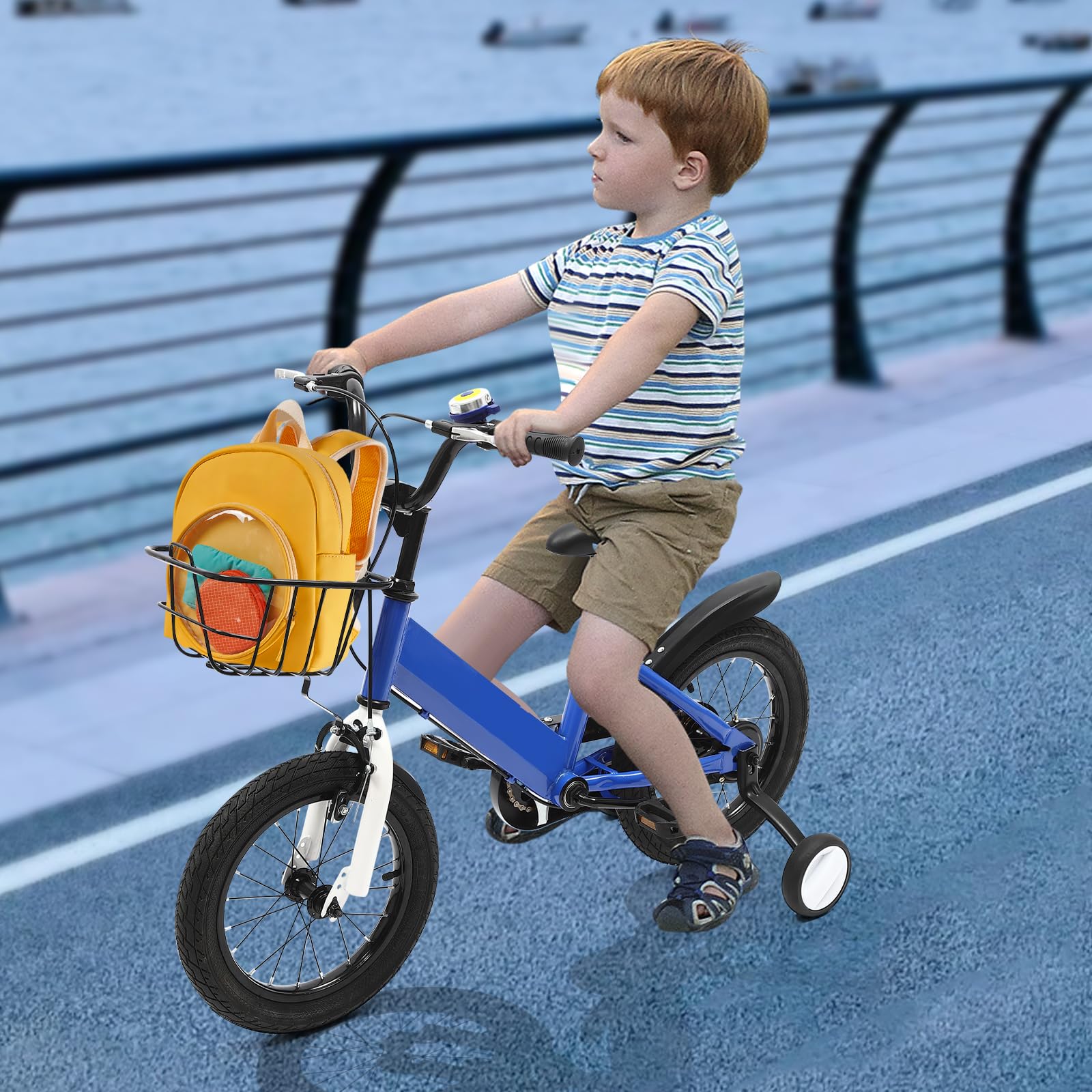 Vélo Enfant 14 Pouces – Acier Carbone, Roues Stabilisatrices, Freins Avant/Arrière, Siège Réglable, 3-5 Ans