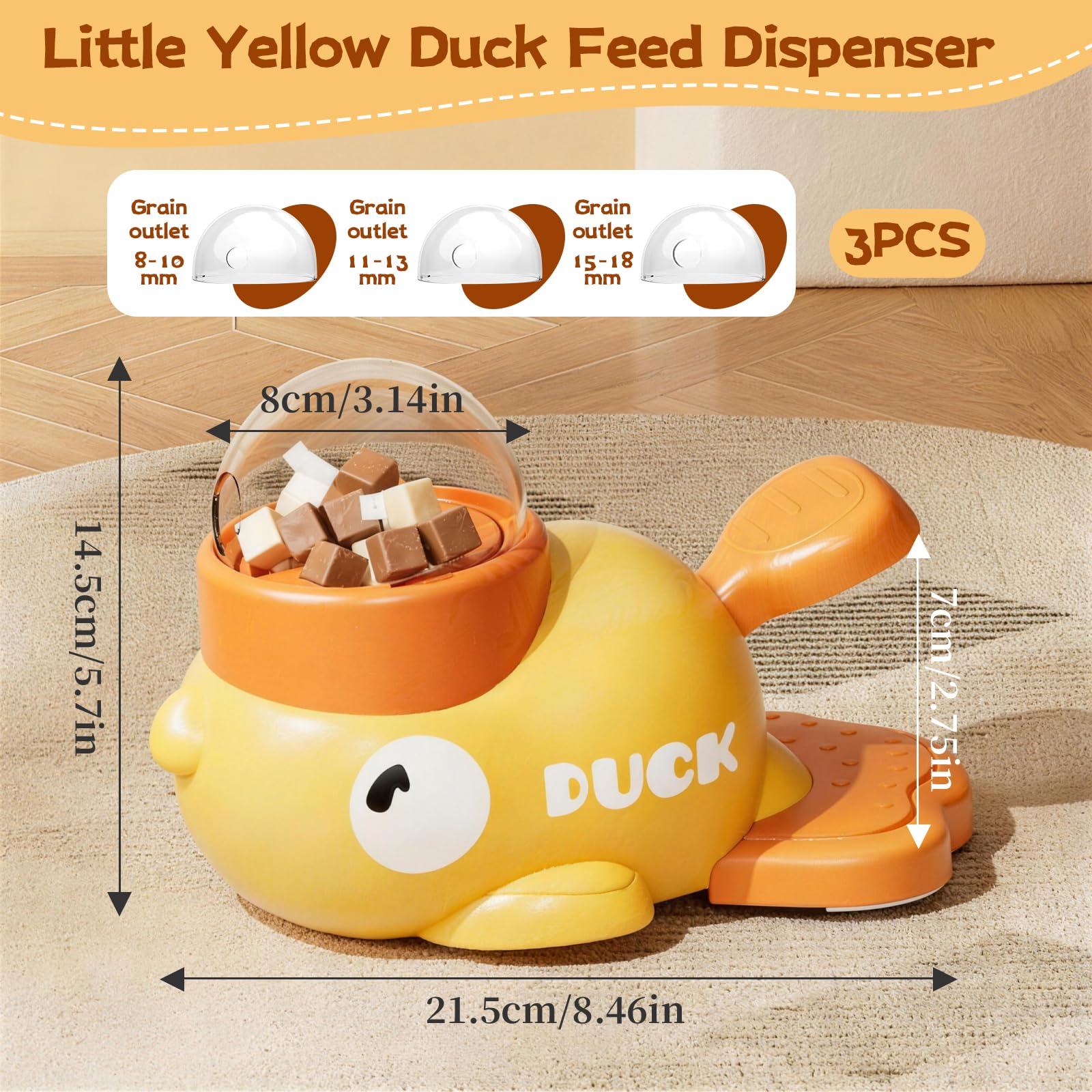 Distributeur Croquettes Chat Forme de Canard Jaune, 2 en 1 Distributeur Croquettes Chien avec 3 Couvercles, Jouet Interactif Chien, Educational Pet Feeder Toy, Jouet Intelligence Chat