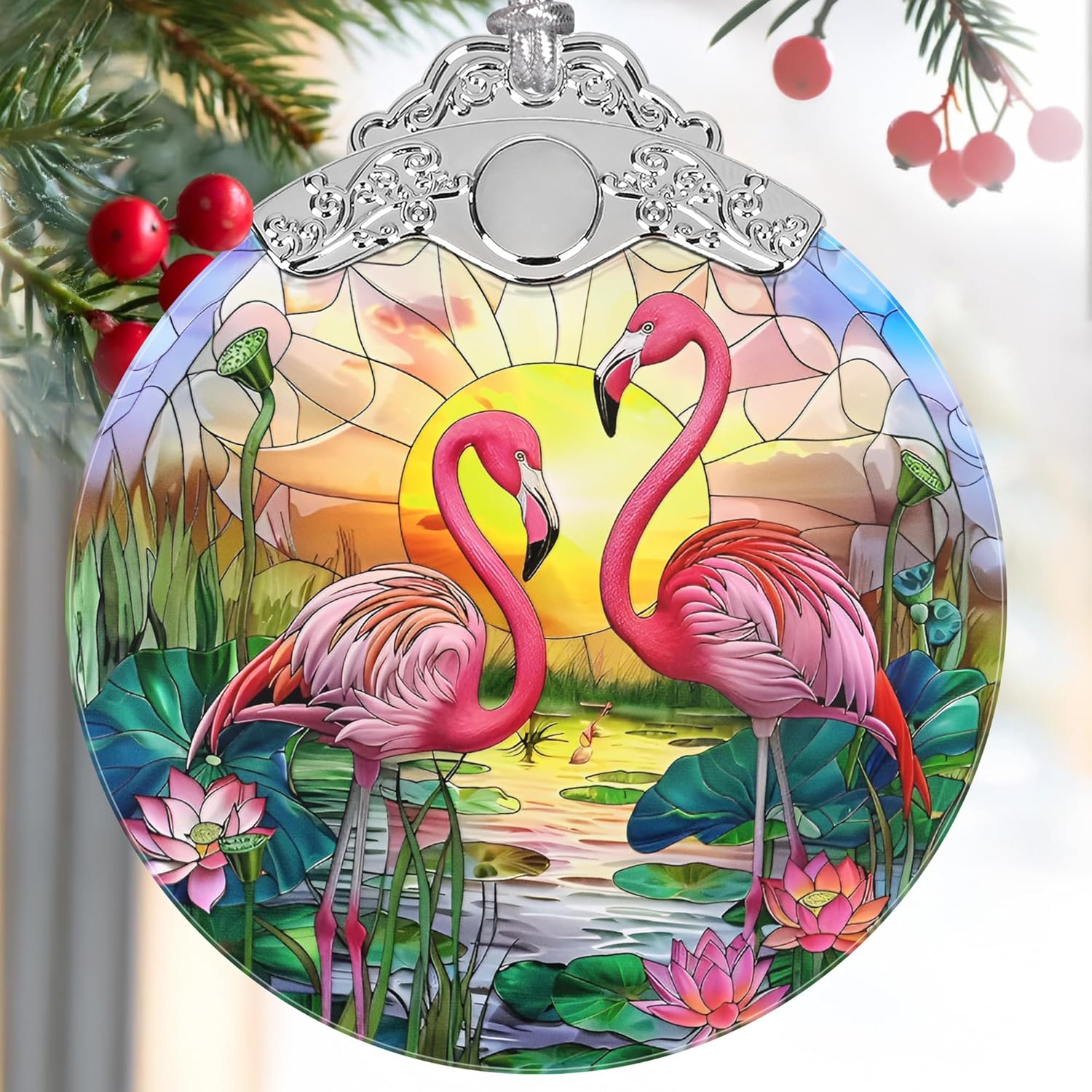 2024 Ornaments for Christmas Tree, Christmas Ornament, Stained Glass, Holiday Decor, Christmas Tree Decoration, Gift Christmas 2024, Gift Idea, Gift Exchange, Gifts for Lover, Wife - Flamingo