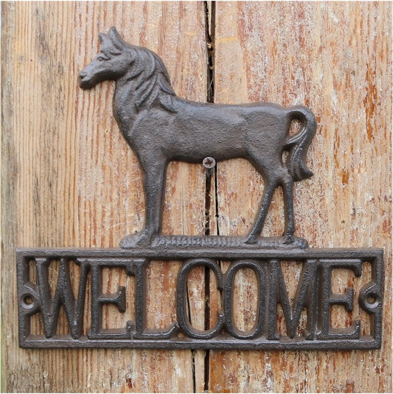 Welcome Sign Wall Mounted Welcome Sign - Rustic Horse Cast Iron WELCOME Signs Placons Farmhouse Handmade Retro Home Garden Wall Decor Figurines Animals C