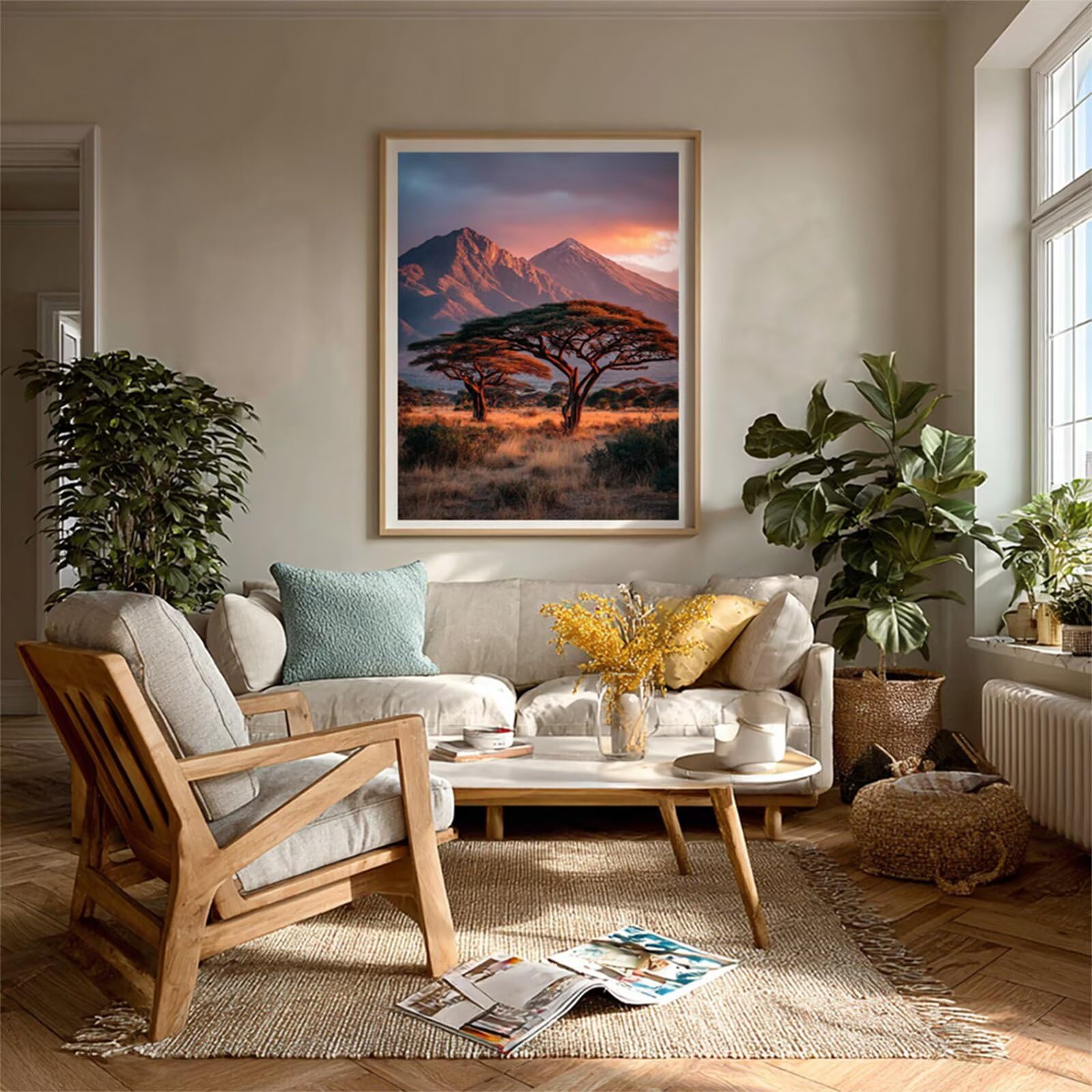 Paysage Peinture Numero Adulte, Arbre Peinture par Numero avec Cadre, DIY Activité Manuelle Adulte, Paint by Numbers Kits avec Pinceaux et Pigment Acryliques, Cadeau, Decoration Chambre 60x90cm F-4016