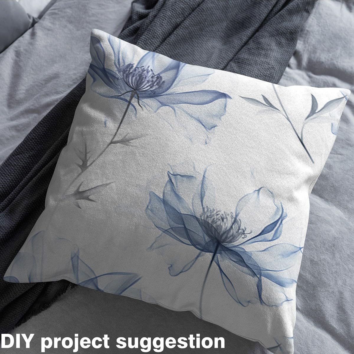 Blue Flower Outdoor Fabric by The Yard,Hand Painted Leaf Rustic Style Fabric by The Yard for Teens Craft Lover,Leaves Botanical Modern Nature Upholstery Fabric for Clothing Quilting Sewing,10 Yards