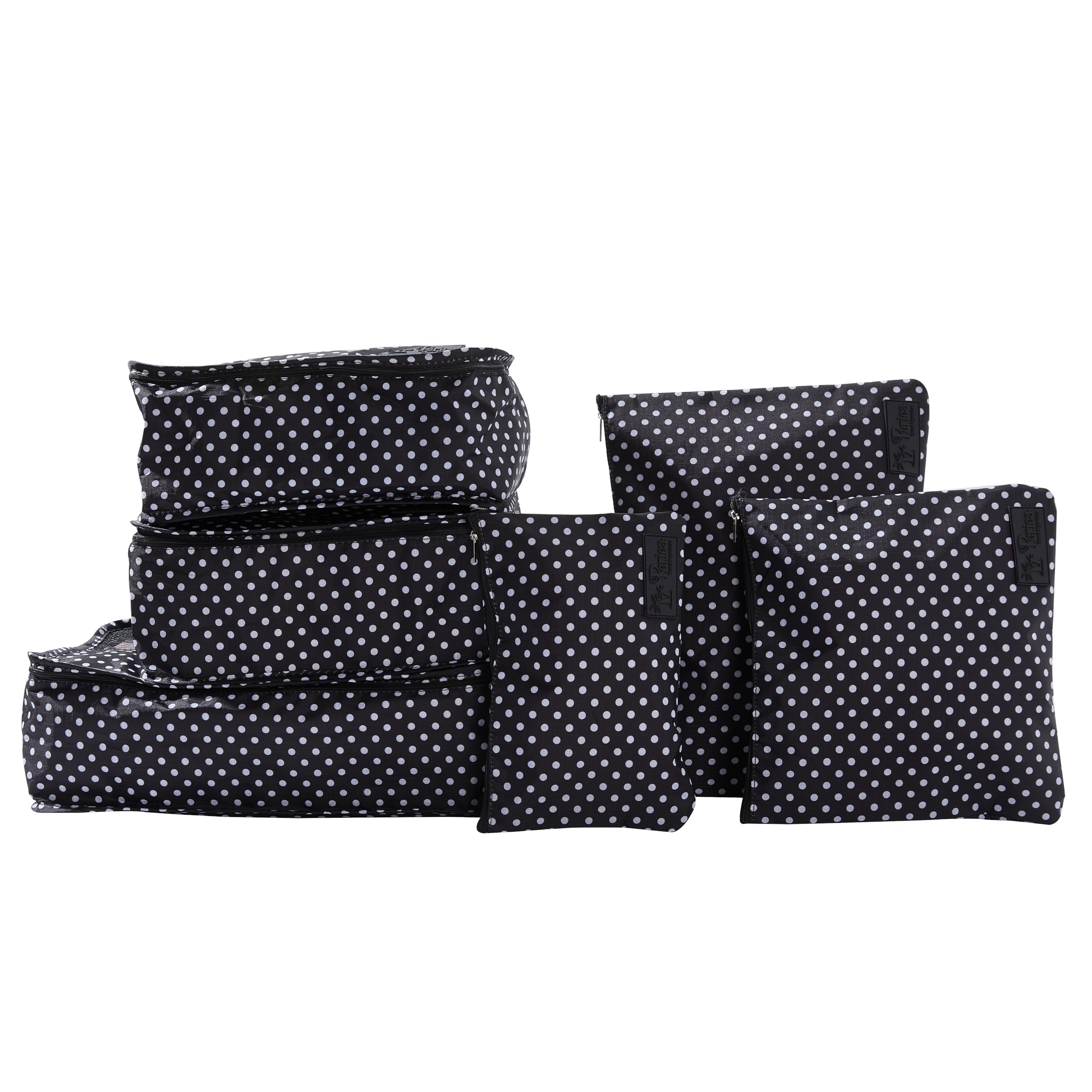 Periea Black With White Dots Lucy Packing Cubes For Suitcases & Carry On Hand Luggage – Set Of 6 Travel Packing Organisers – 6 Colours (Black With White Dots)