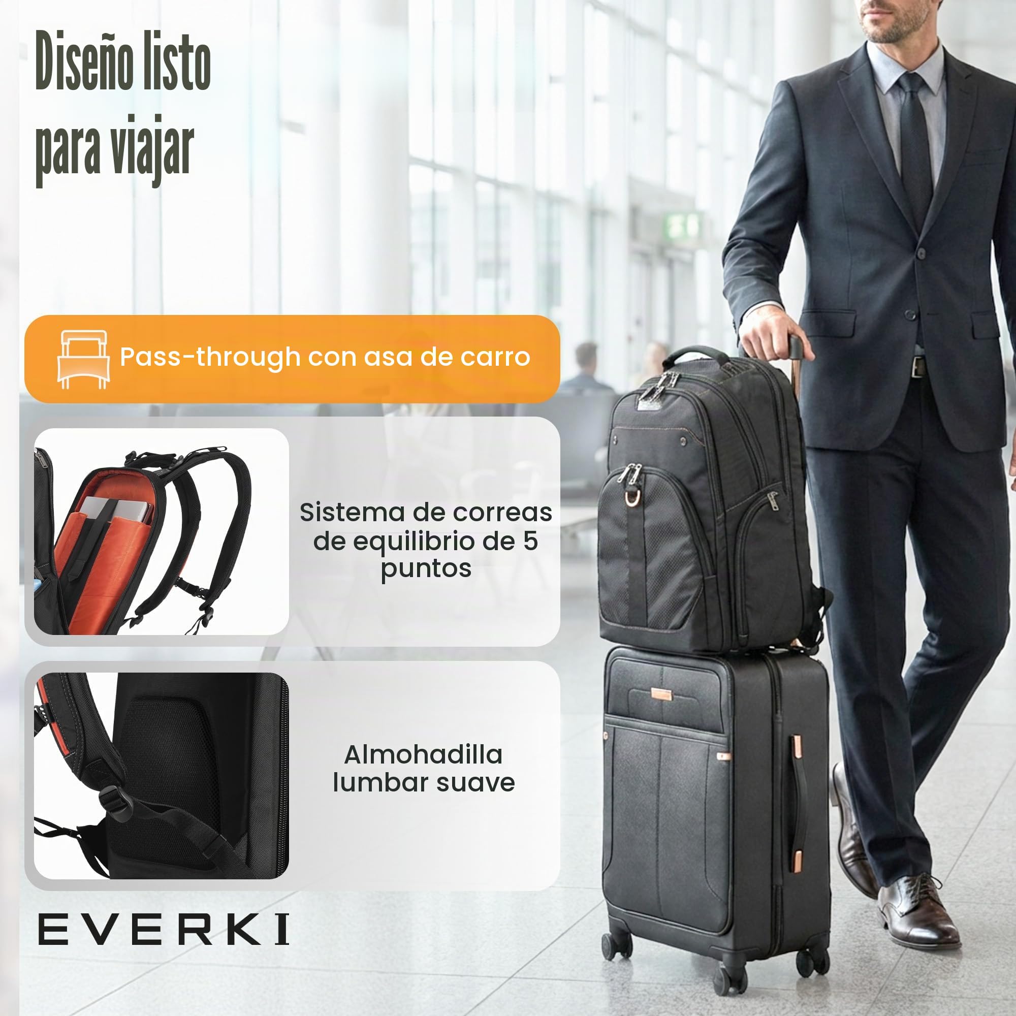 Everki Atlas – Mochila para portátil con Compartimento Ajustable para portátil