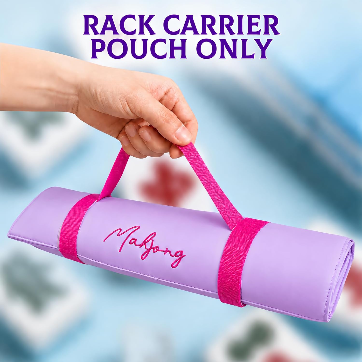 American Mahjong Rack Storage Bag – Roll-Up Canvas Carrier Fits 4 Racks & Pushers – Portable Protective Sleeve Organizer for Travel & Club – Mah Jongg Accessories Gift (Bag Only) (Purple)