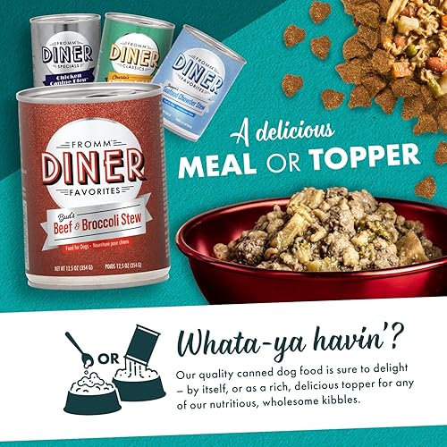 Miniatura 6 de Fromm Diner Favorites Bud's Beef & Broccoli - Comida húmeda prémium para perros, receta de carne de res, caja de 12 latas