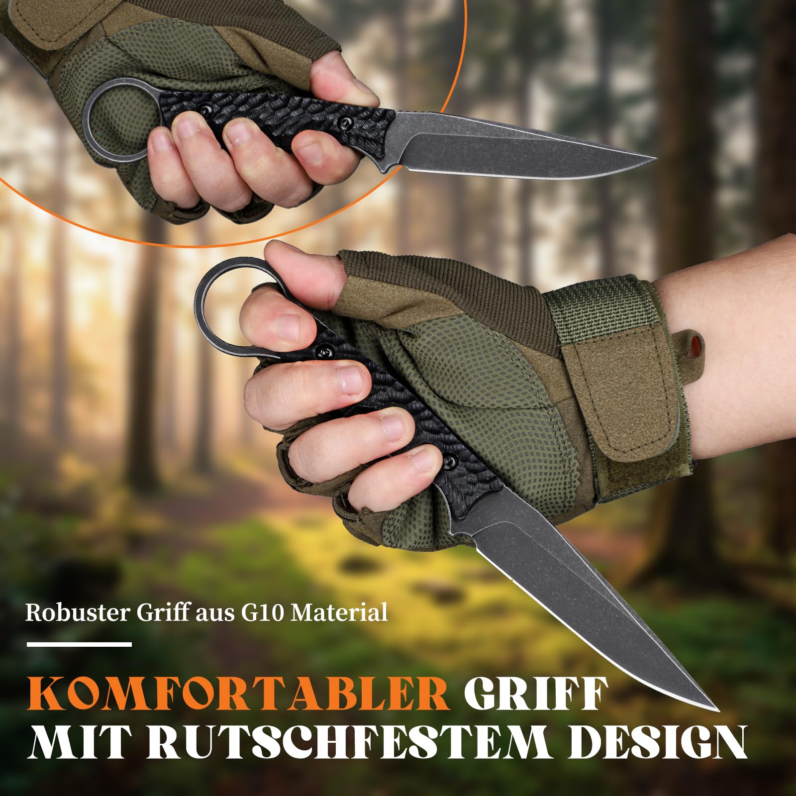 SMITH CHU Outdoor Messer Feststehende Klinge mit Kydex Scheide, hergestellt aus 5Cr15MoV Stahl, Stonewashed Full-Tang Survival Messer mit G10-Griff, Geschenk für Männer