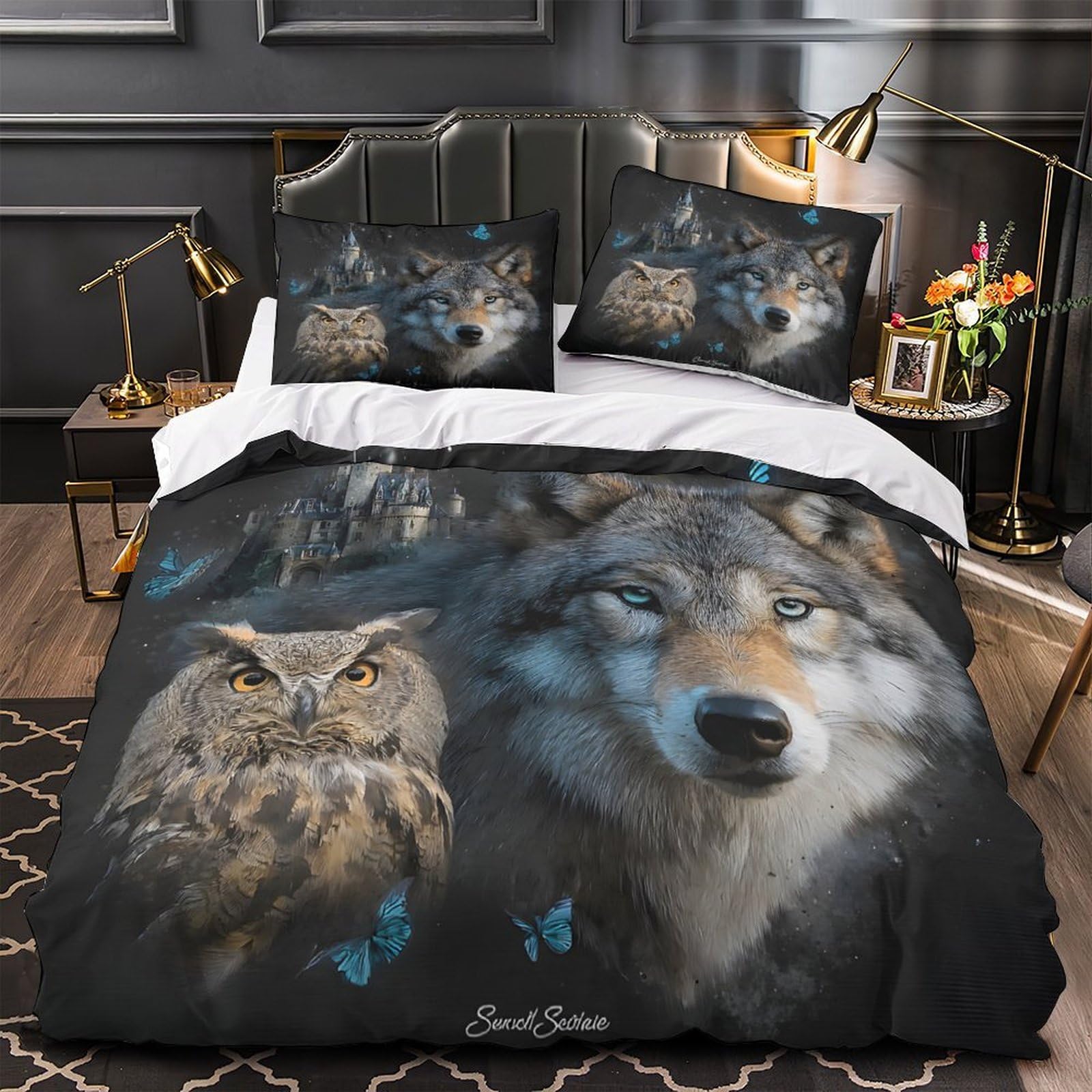 Housse de couette loup 3D pour chambre d'enfant avec parure grand confort