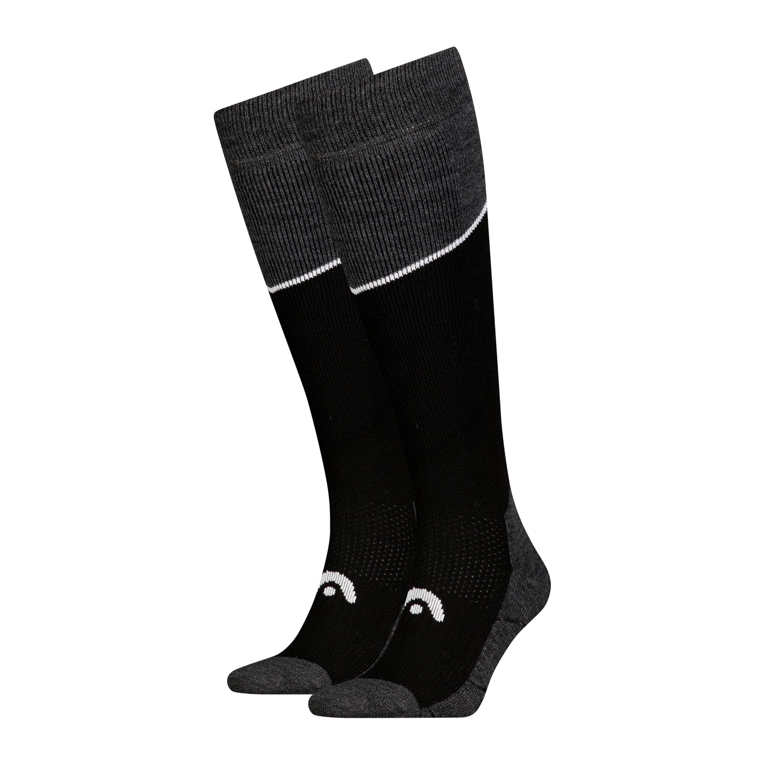 HEAD Ski Beginner Kneehigh Sock, Black/Grey Melange, 39-42 (Pack of 2)